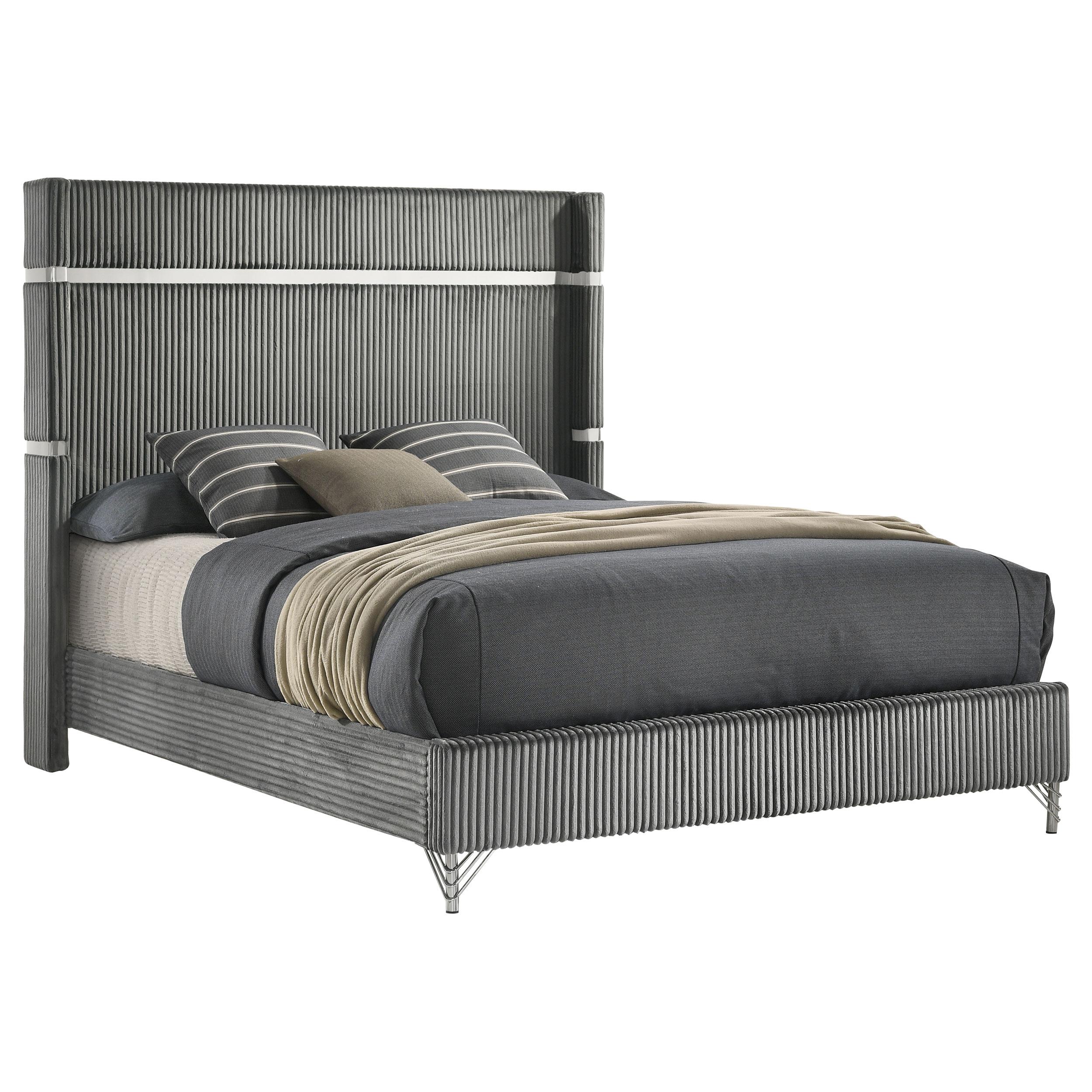 Coaster Furniture Lucia 224991Q 61-inch Upholstered Queen Wingback Bed - Grey - Image 1