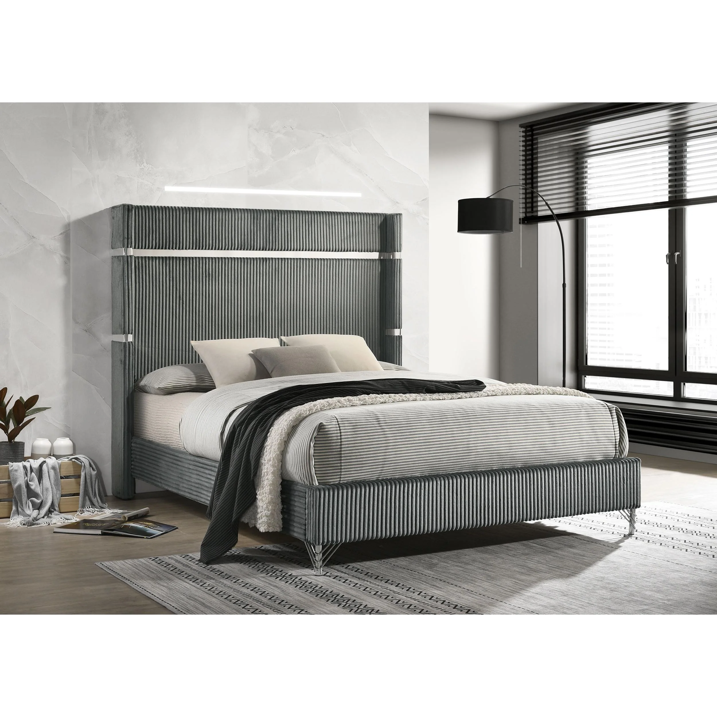 Coaster Furniture Lucia 224991Q 61-inch Upholstered Queen Wingback Bed - Grey - Image 2