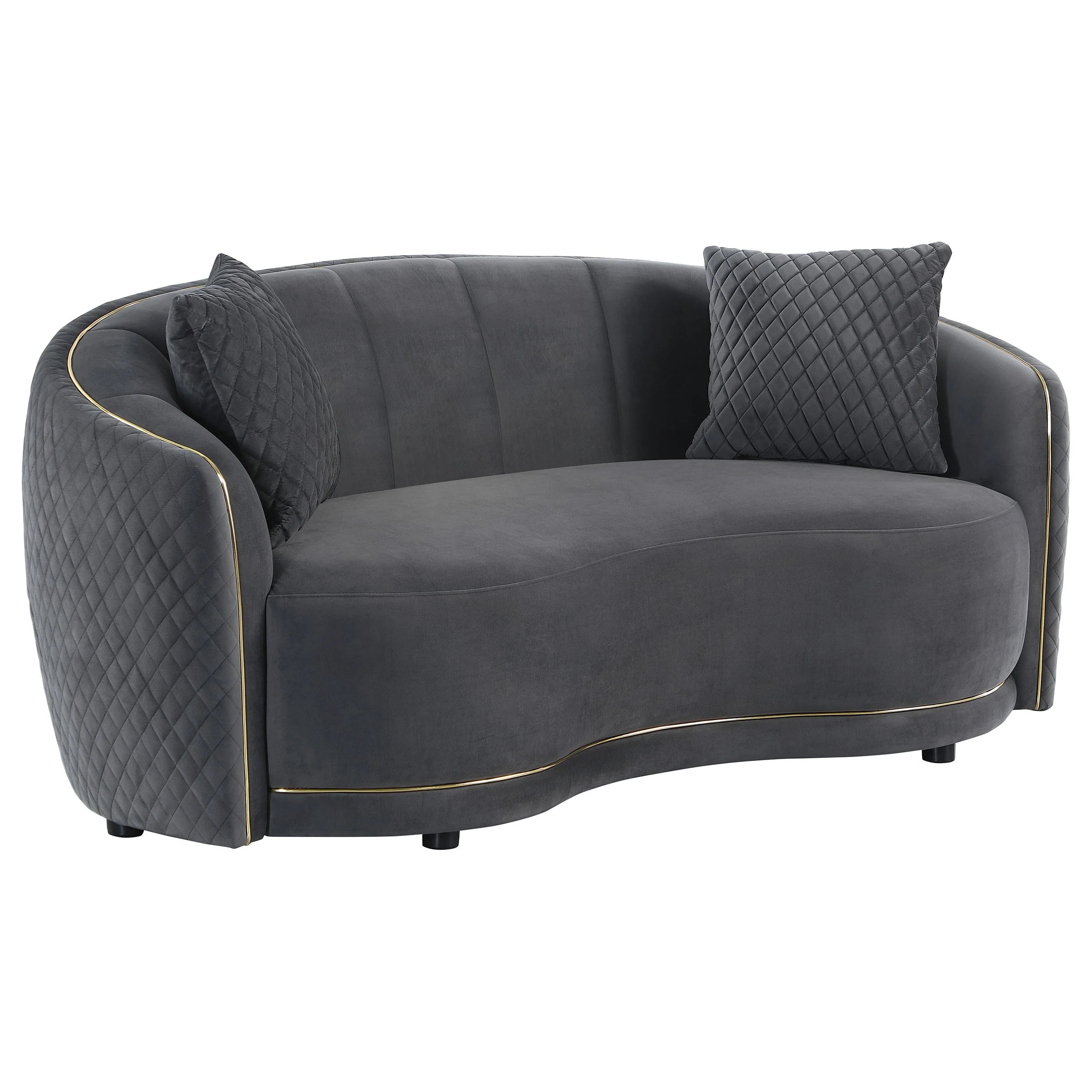 504845 Coaster Furniture Brookside Velvet Upholstered Curved Loveseat – Dark Grey special order