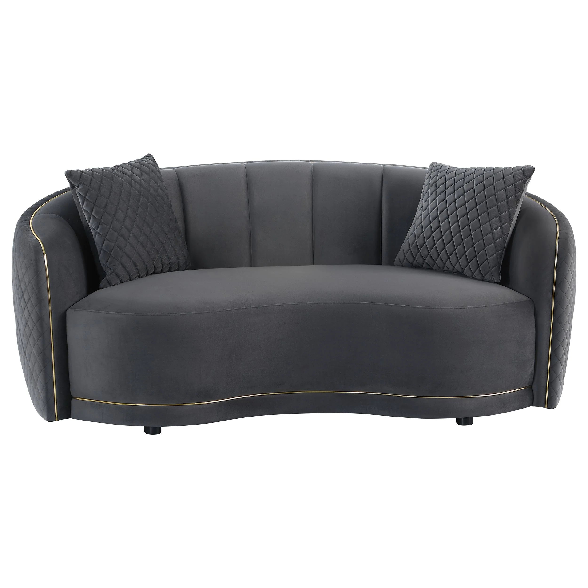 504845 Coaster Furniture Brookside Velvet Upholstered Curved Loveseat - Dark Grey special order - Image 2