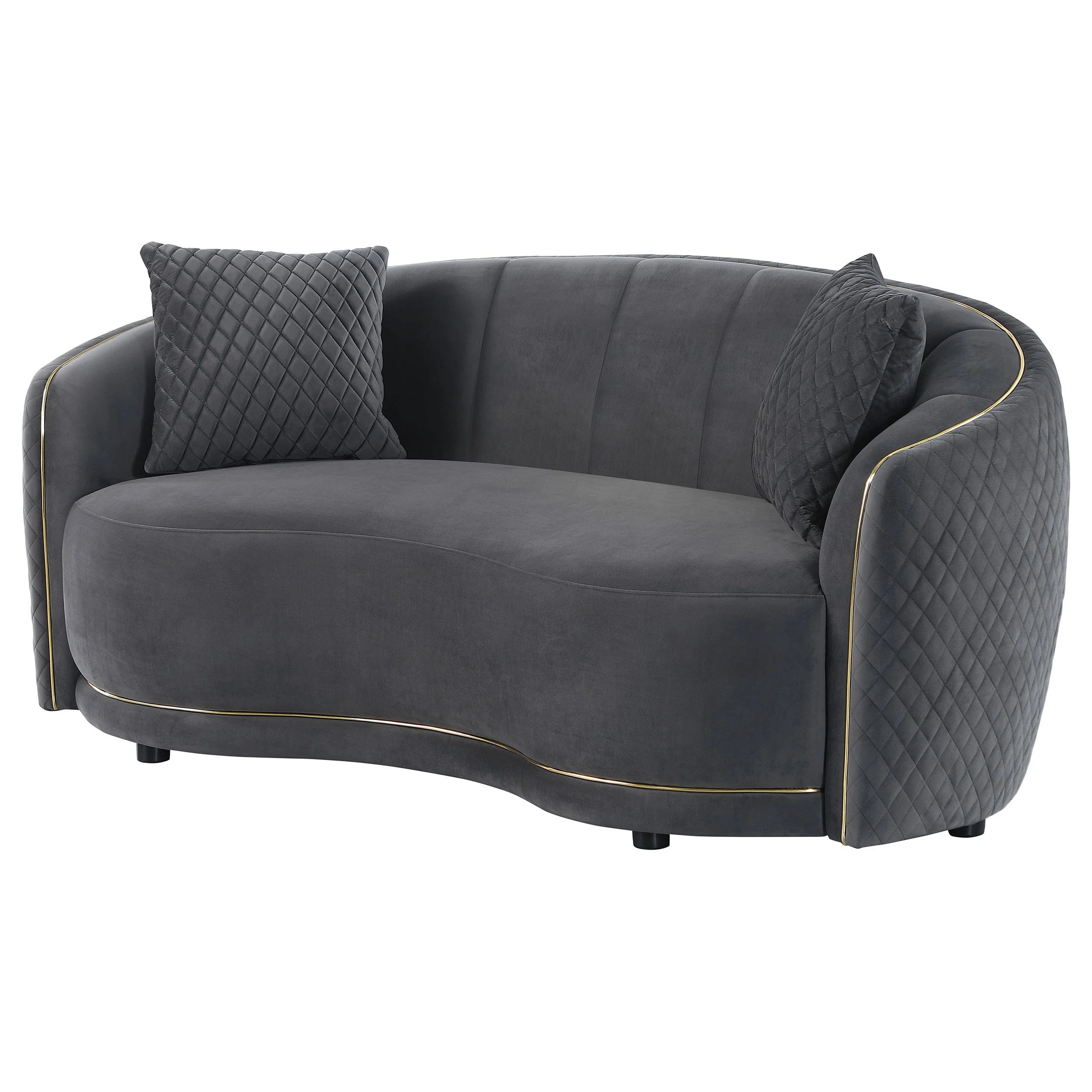 504845 Coaster Furniture Brookside Velvet Upholstered Curved Loveseat - Dark Grey special order - Image 3