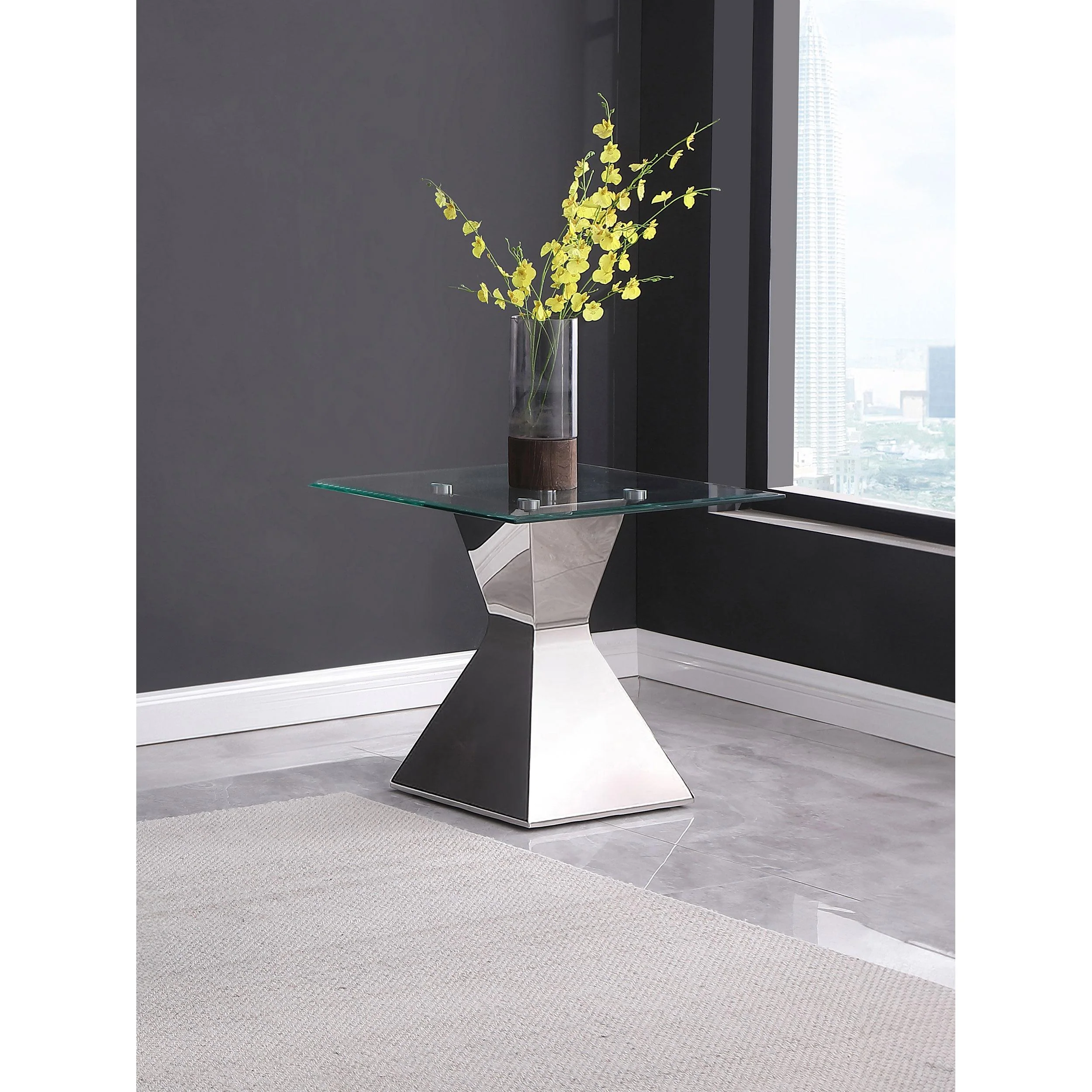 Coaster Furniture Jenny 710207 Glass Top Stainless Steel Side End Table - Chrome - Image 2