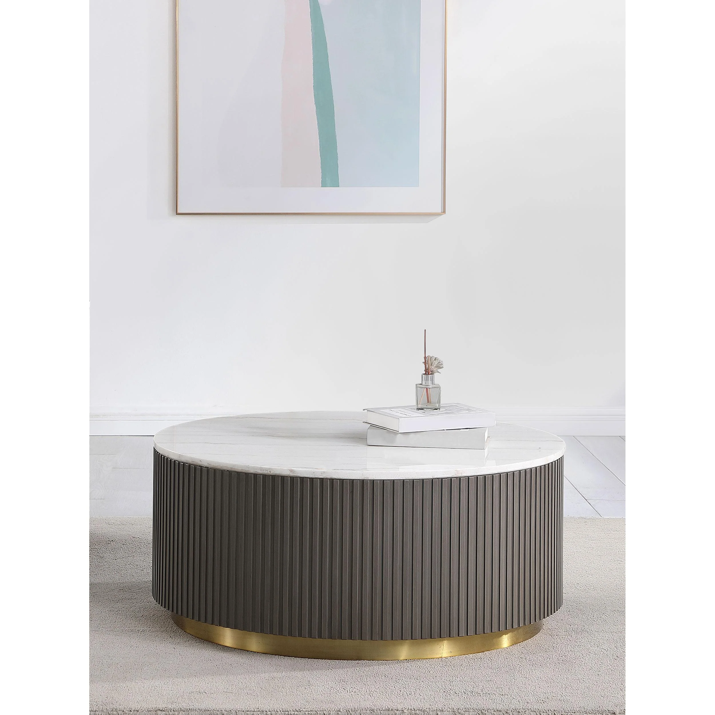 Coaster Furniture Jason 710418 Round Marble Top Coffee Table - White and Charcoal - Image 2