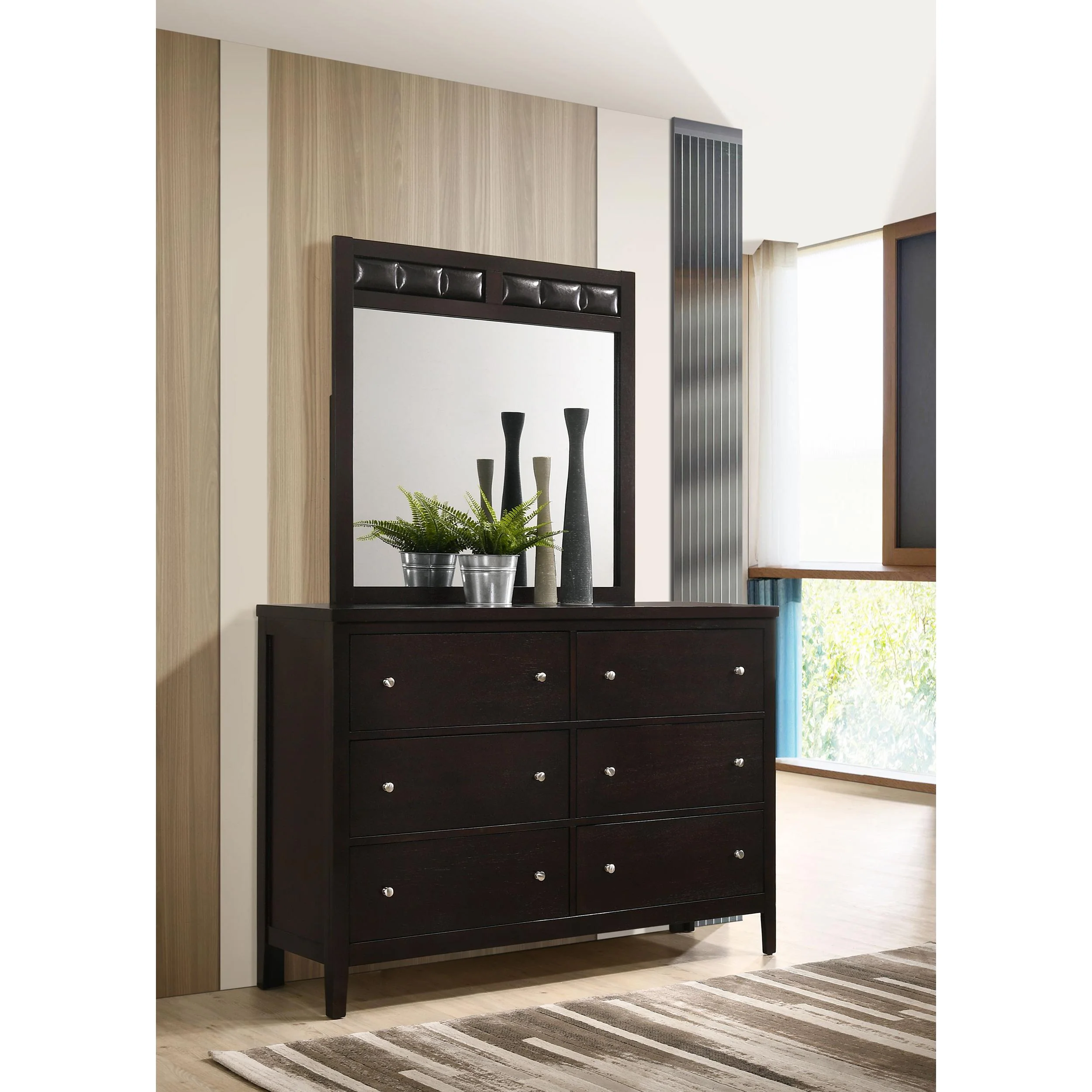 Coaster Furniture Carlton 202093M 6-Drawer Dresser with Mirror - Cappuccino - Image 2