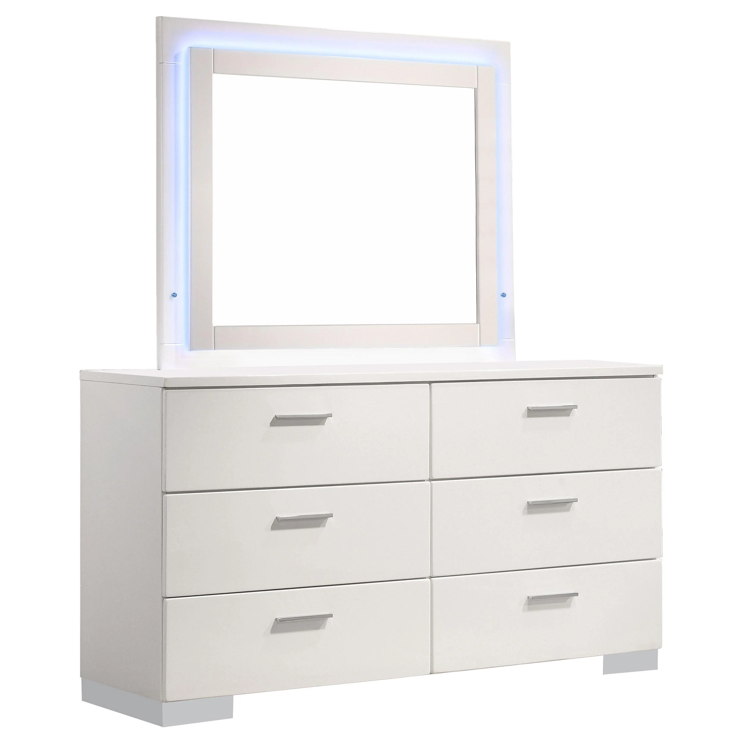 Coaster Furniture Felicity 203503ML 6-Drawer Dresser with LED Mirror - White High Gloss - Image 1
