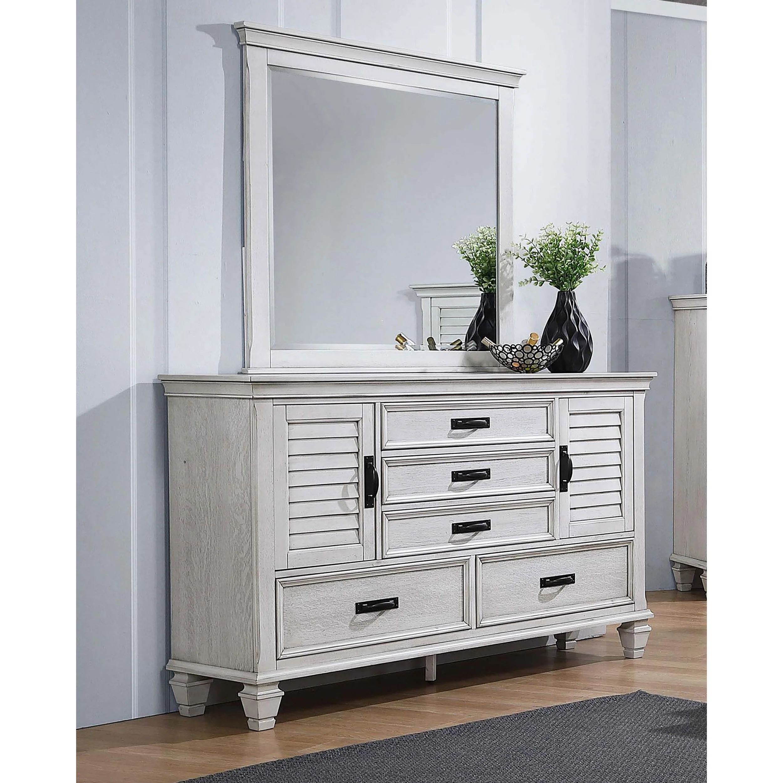 Coaster Furniture Franco 205333M 5-Drawer Dresser with Mirror - Distressed White - Image 2