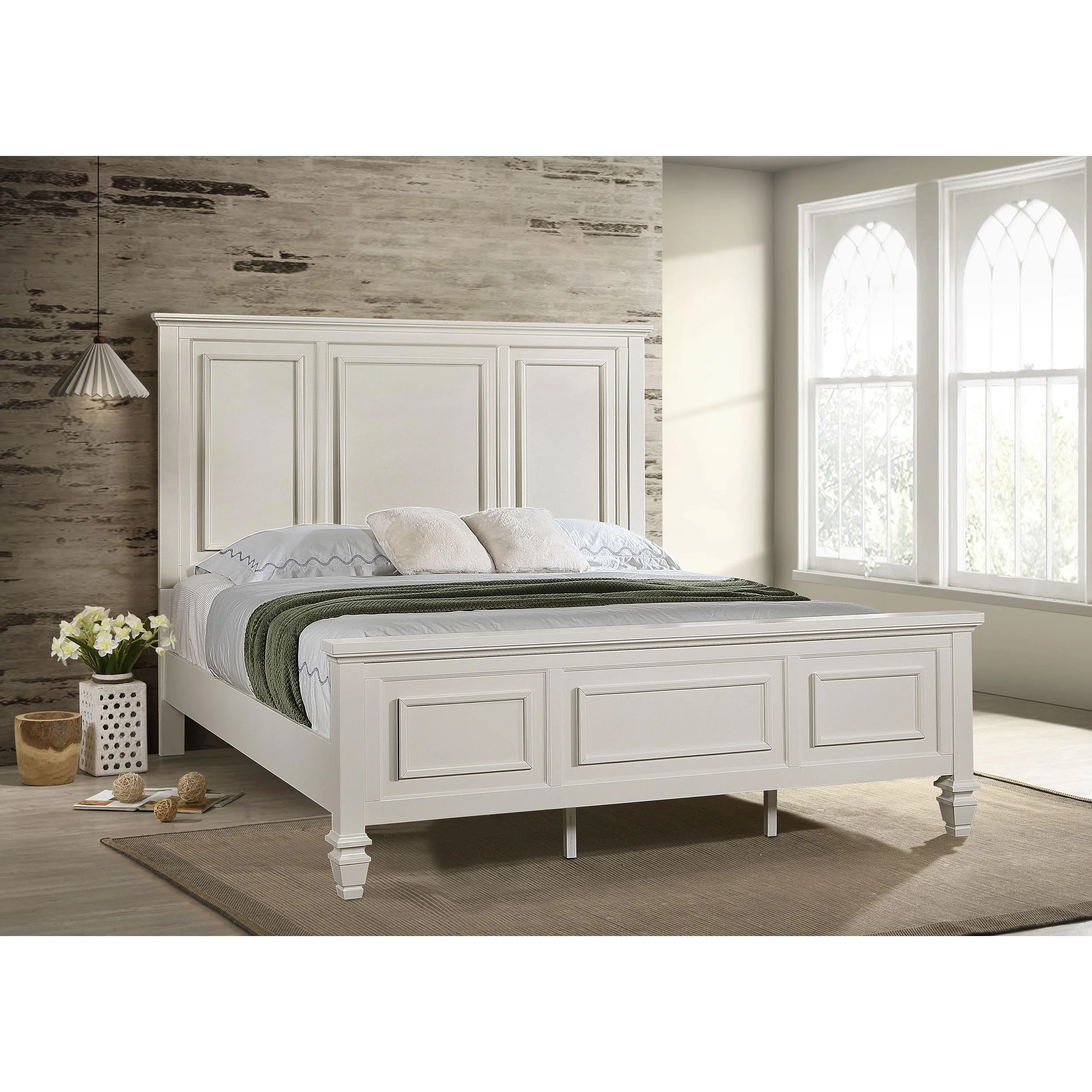 Coaster Furniture Sandy Beach 201301KEN 63-inch Eastern King Wood Panel Bed - Cream White - Image 2