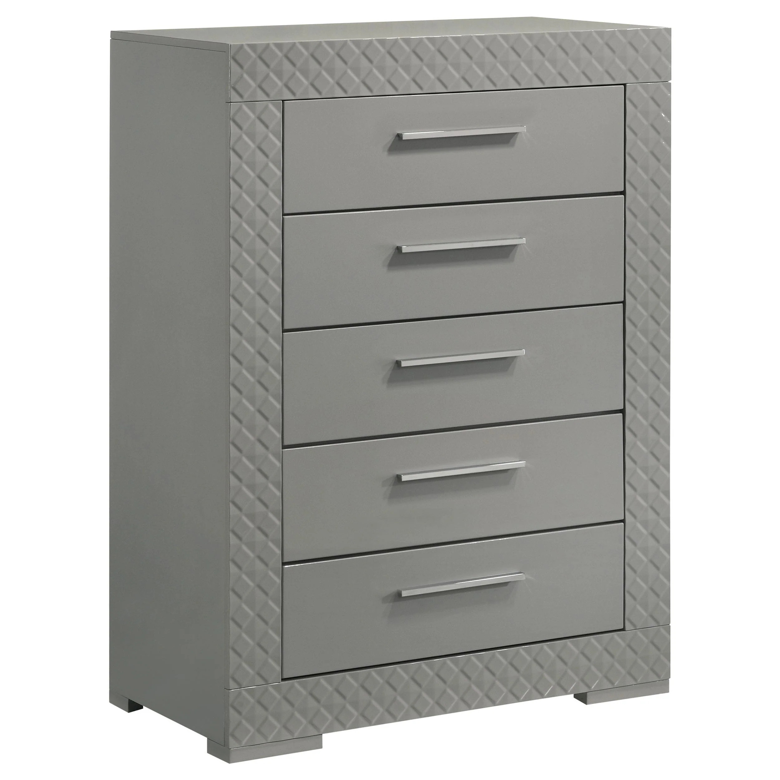 Coaster Furniture Ives 224975 5-Drawer Bedroom Chest of Drawers - Grey High Gloss - Image 1