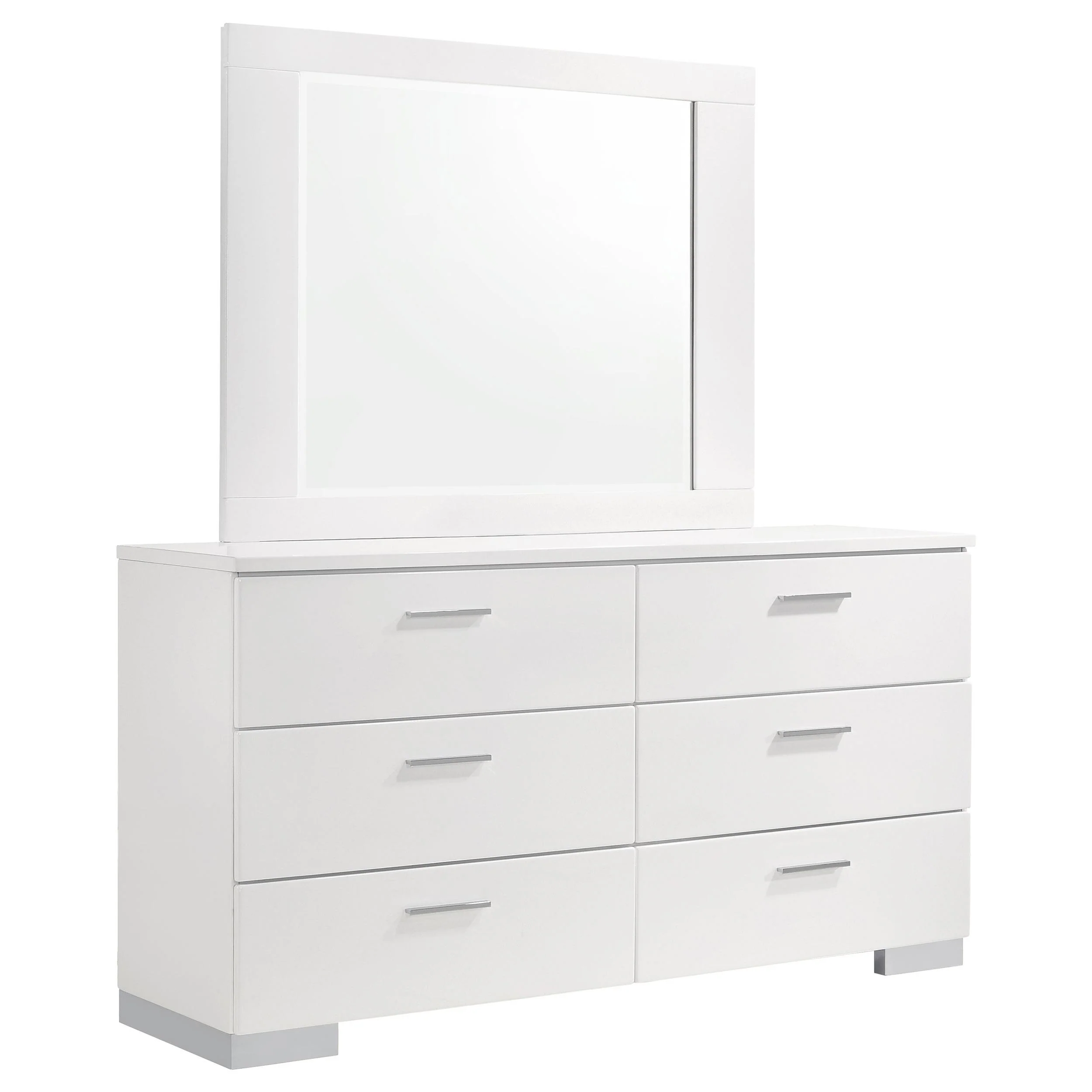 Coaster Furniture Felicity 203503M 6-Drawer Wood Dresser with Mirror - White High Gloss - Image 1