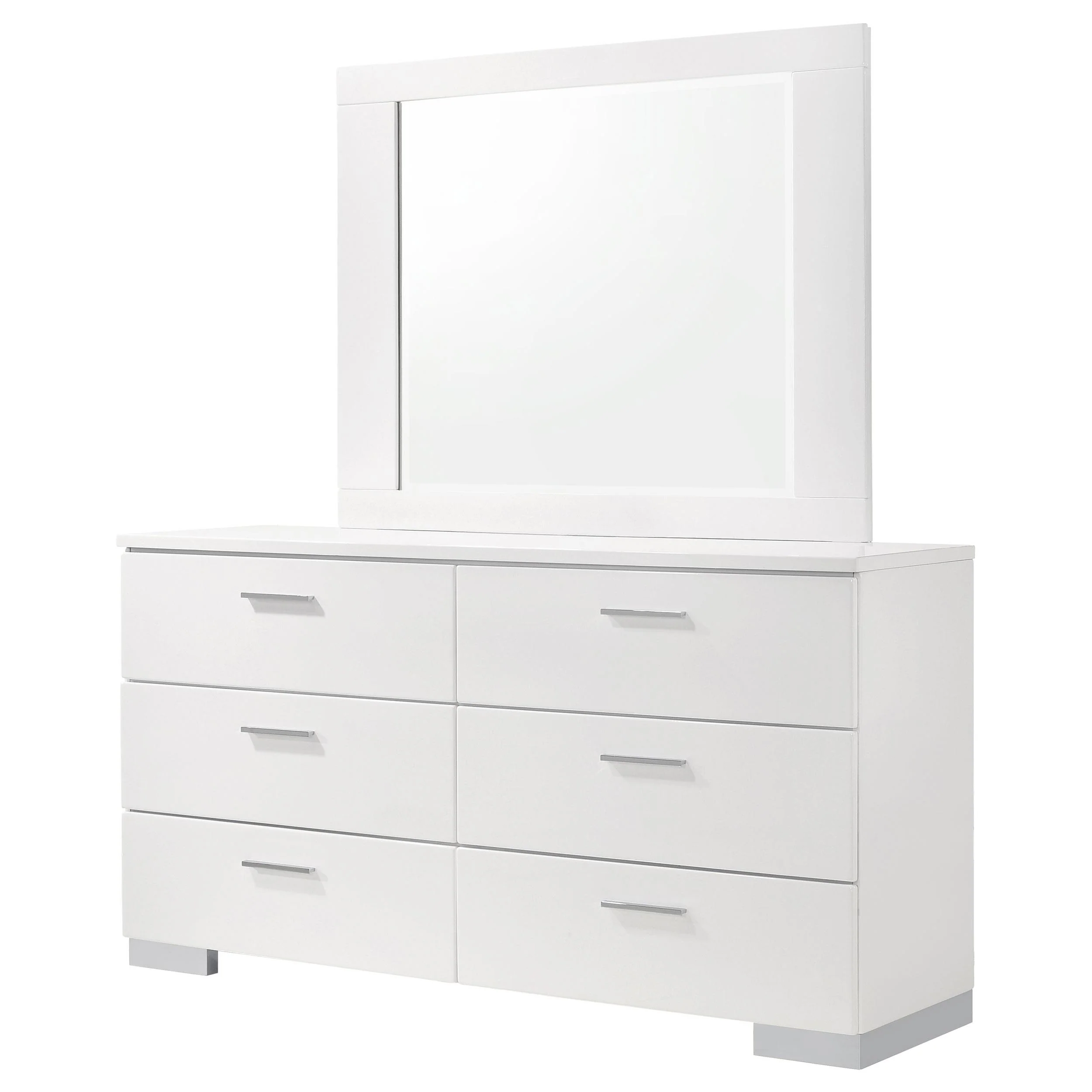 Coaster Furniture Felicity 203503M 6-Drawer Wood Dresser with Mirror - White High Gloss - Image 3