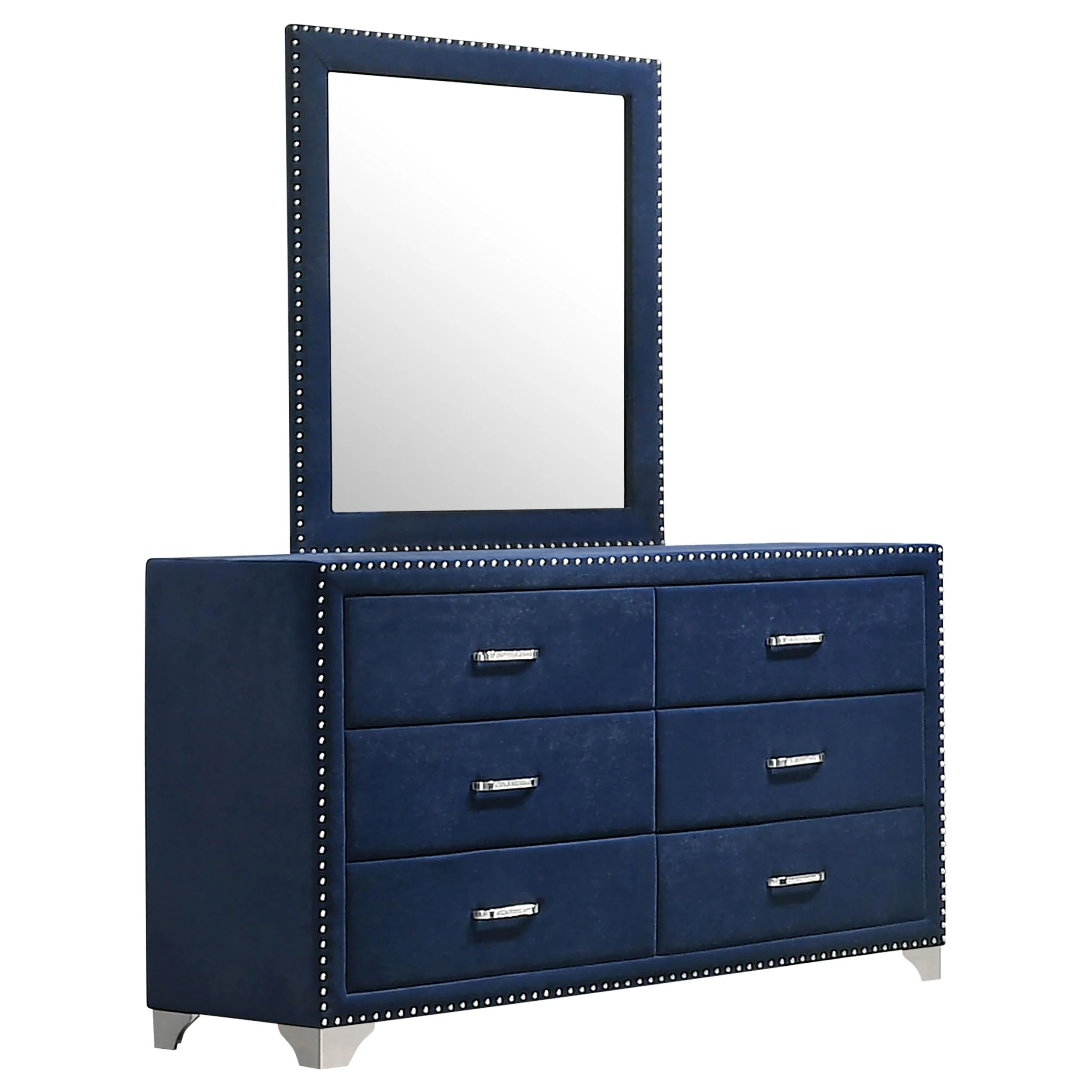 Coaster Furniture Melody 223373M 6-Drawer Upholstered Dresser with Mirror - Pacific Blue - Image 1