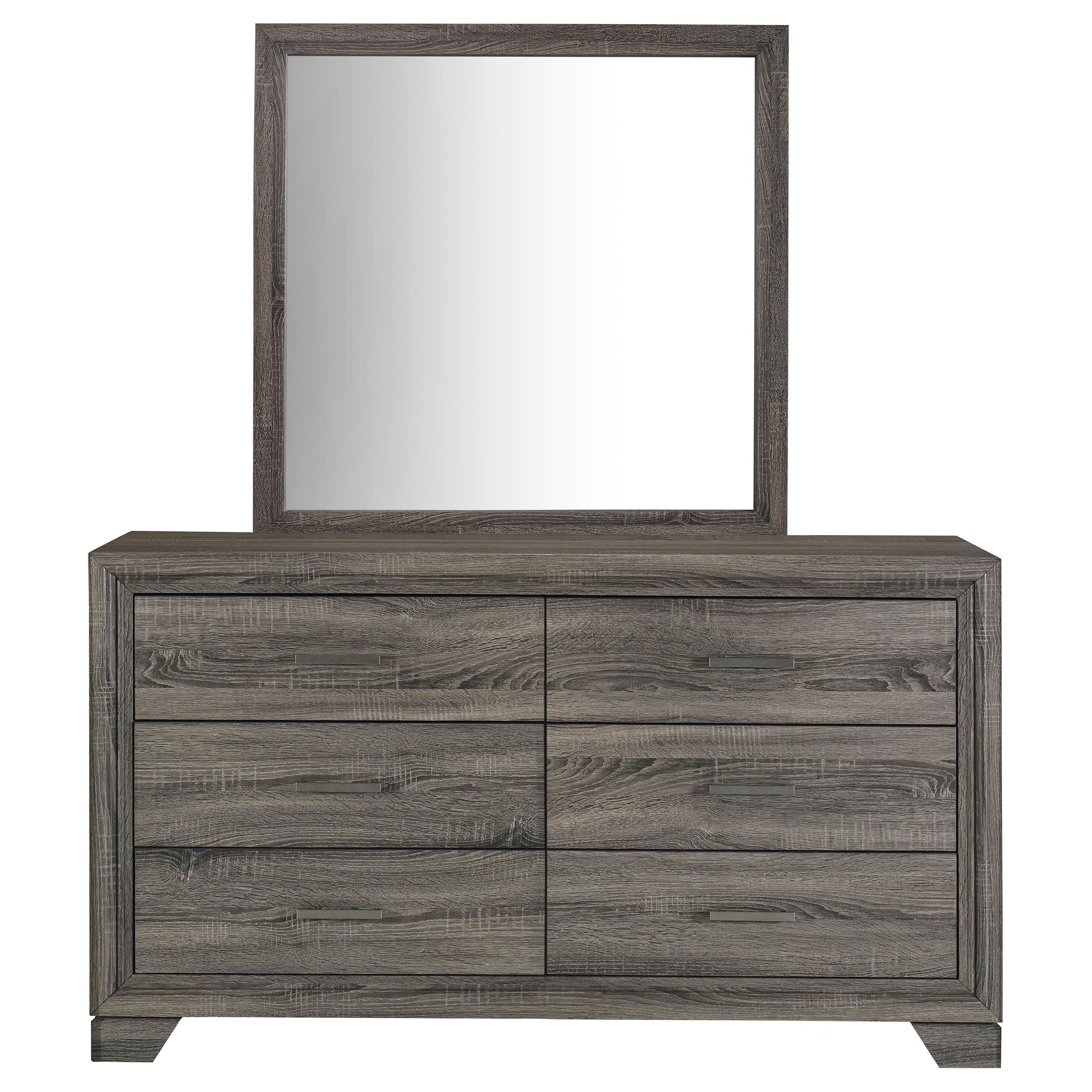 Coaster Furniture Wright 223343M 6-Drawer Dresser and Mirror - Brown Oak - Image 2