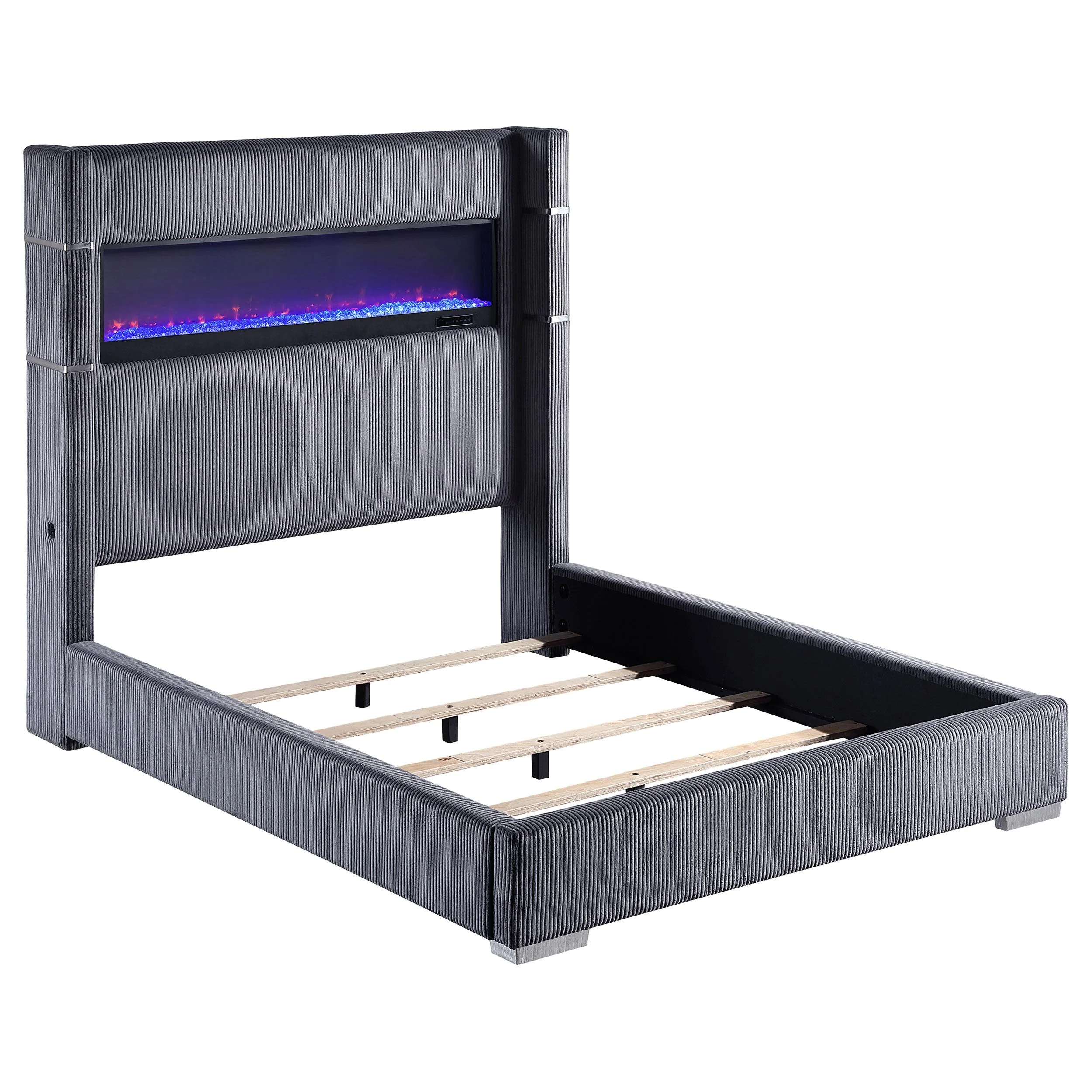 Coaster Furniture Tisdall 306030Q Upholstered Queen Flame Visualizer Bed - Grey - Image 1