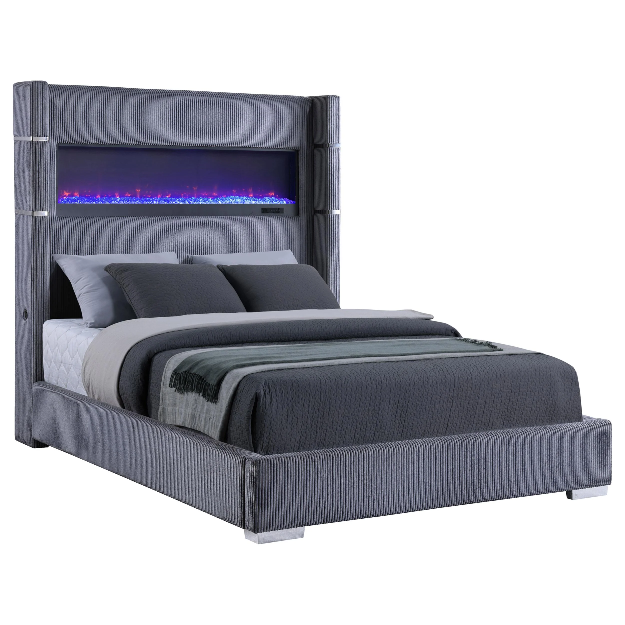 Coaster Furniture Tisdall 306030Q Upholstered Queen Flame Visualizer Bed - Grey - Image 2