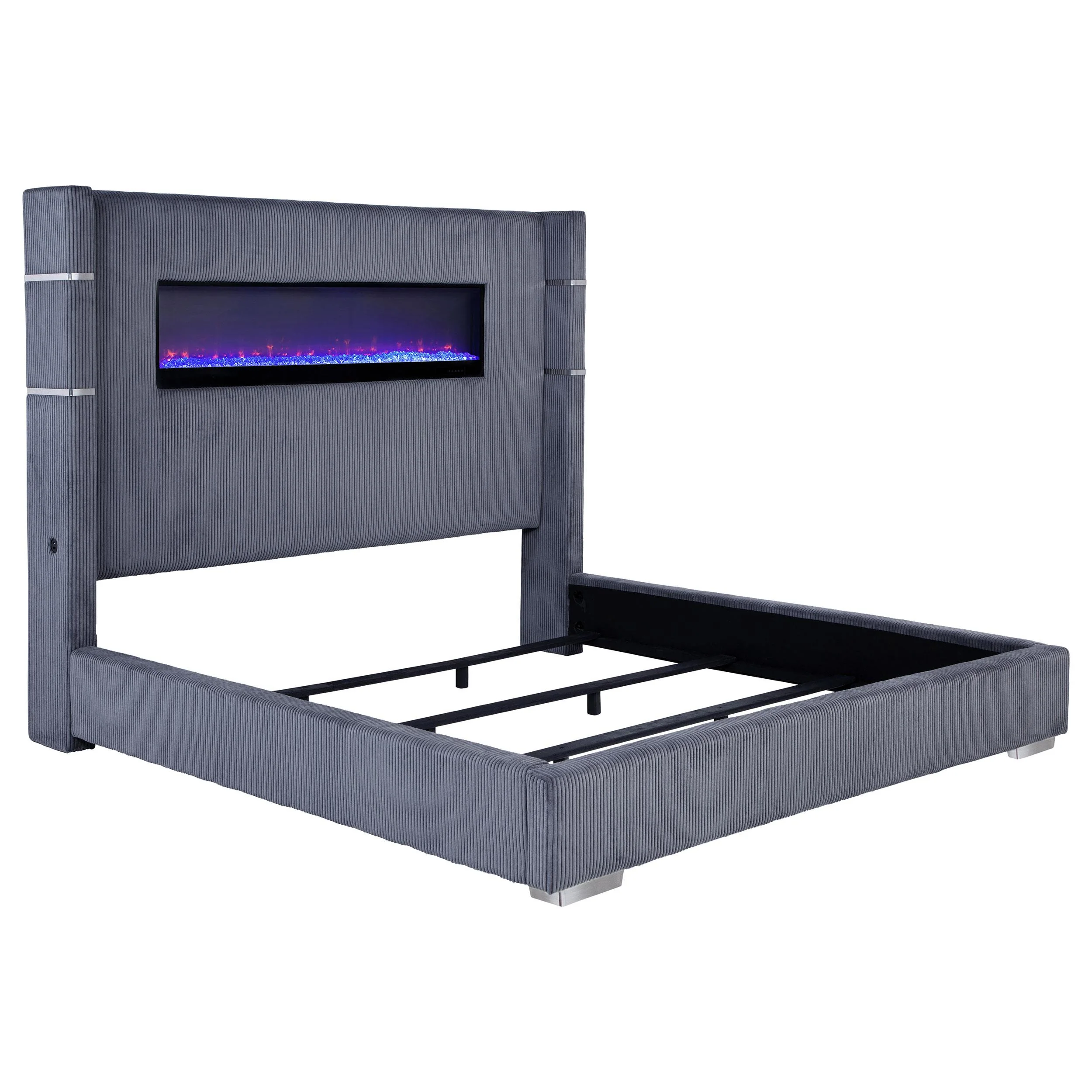 Coaster Furniture Tisdall 306030KE Upholstered Eastern King Flame Visualizer Bed - Grey - Image 1