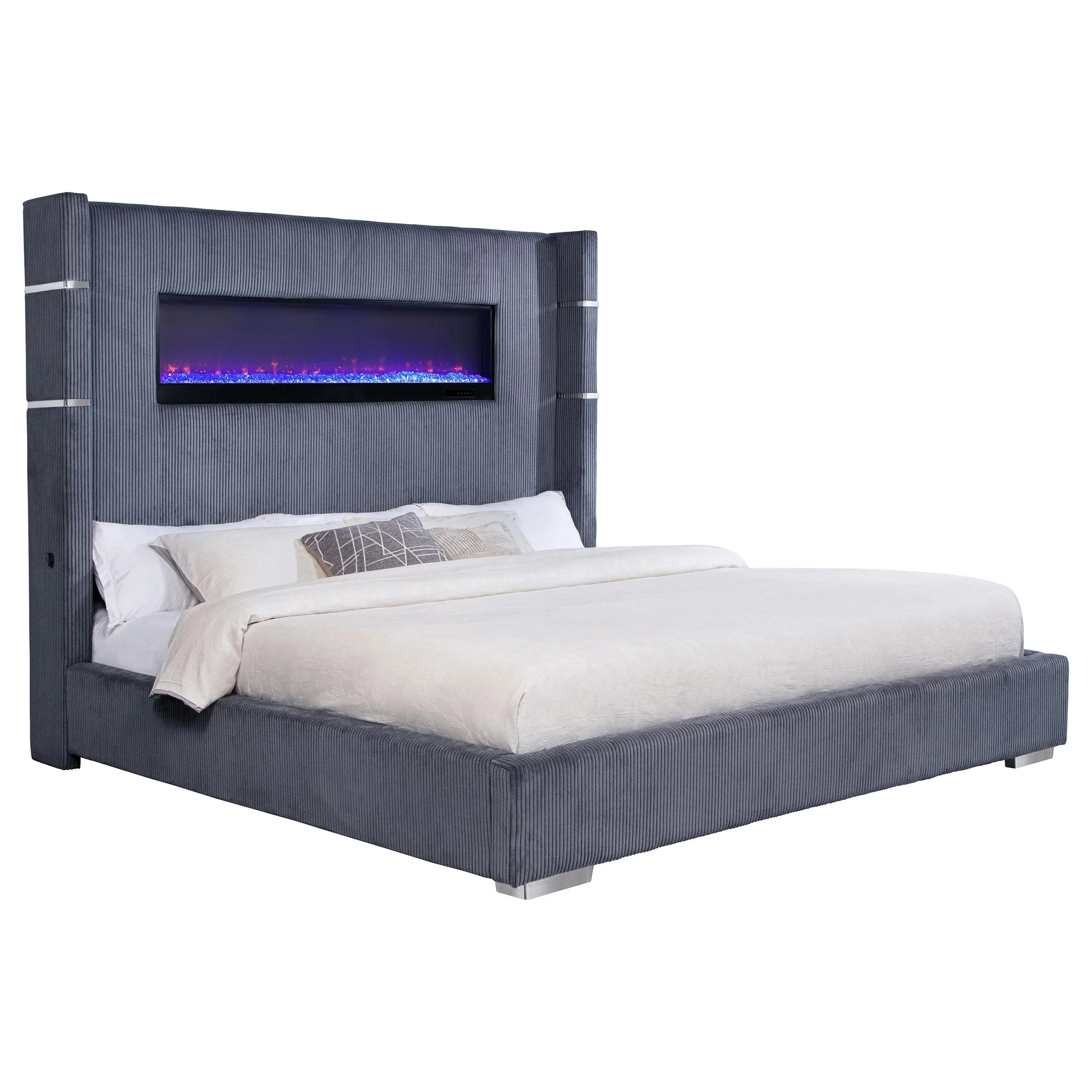 Coaster Furniture Tisdall 306030KE Upholstered Eastern King Flame Visualizer Bed - Grey - Image 2
