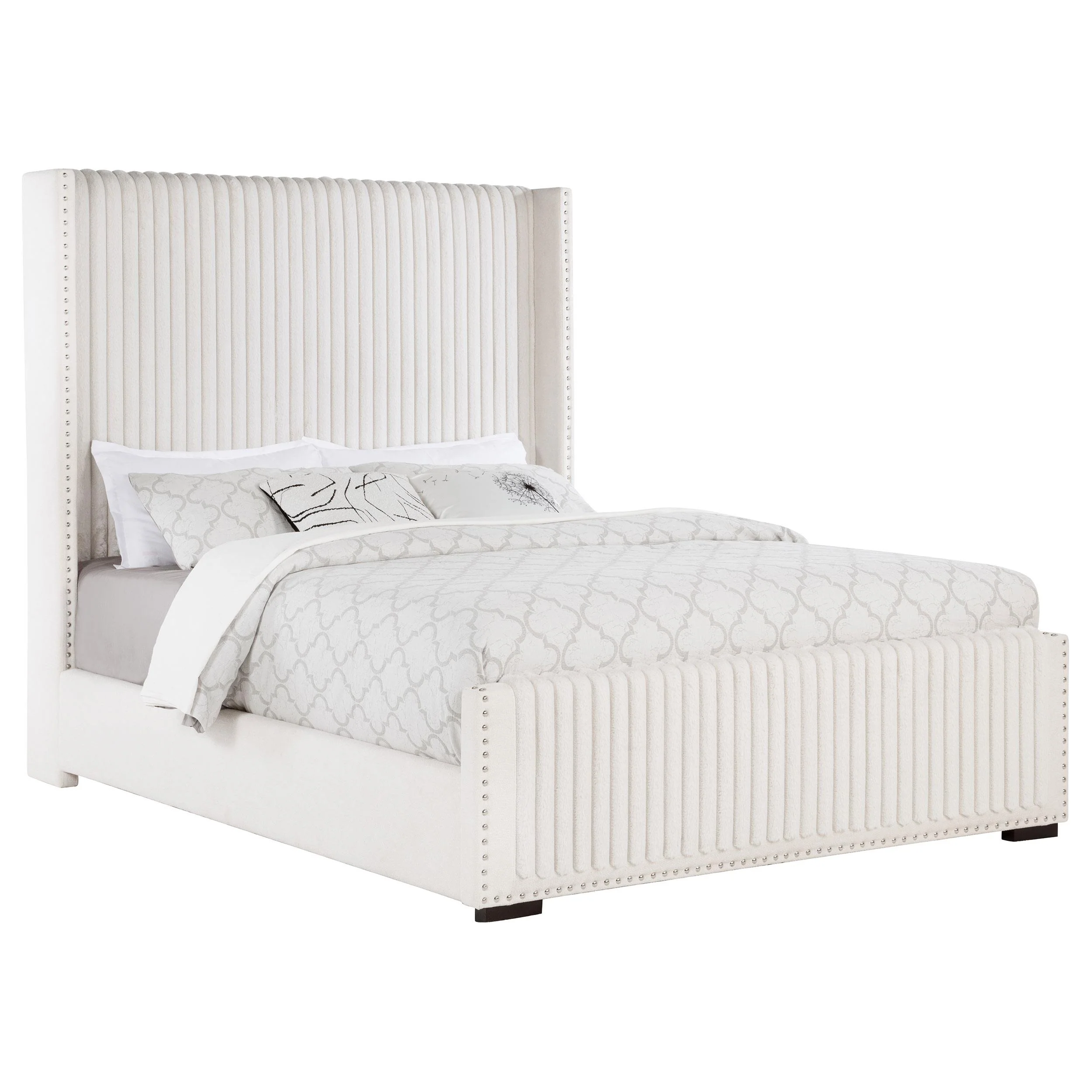 Coaster Furniture Natasha 306051Q 65-inch Upholstered Queen Wingback Bed - Cream - Image 2