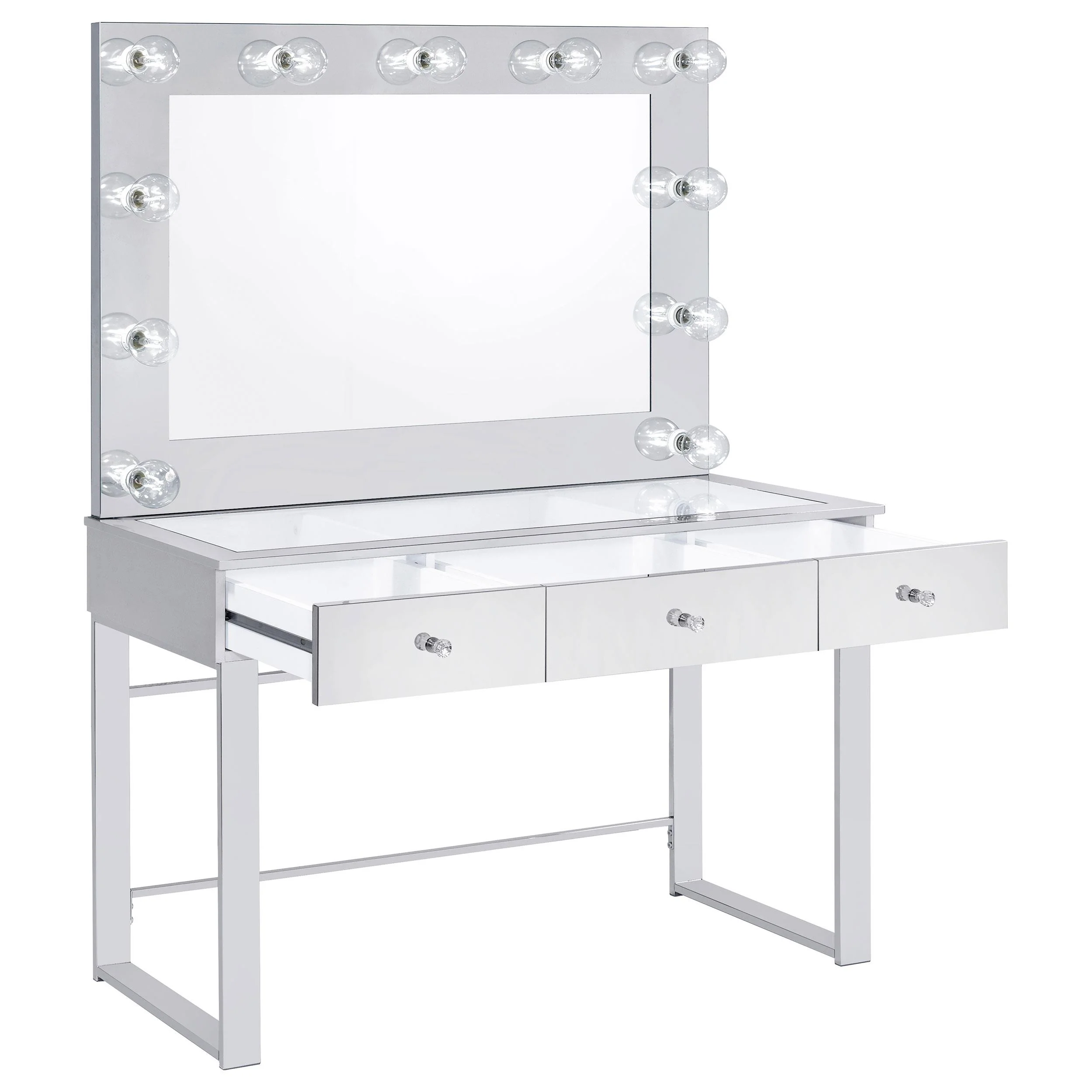 Coaster Furniture Umbridge 935934 3-Drawer Vanity Set with Lighting - Chrome and White - Image 2