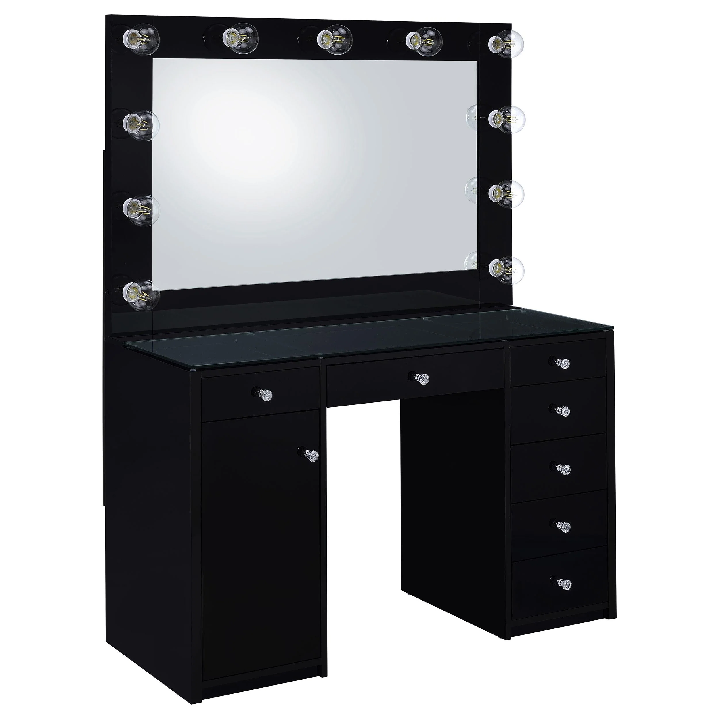 Coaster Furniture Acena 931144 7-Drawer Vanity Set with Lighting – Black High Gloss