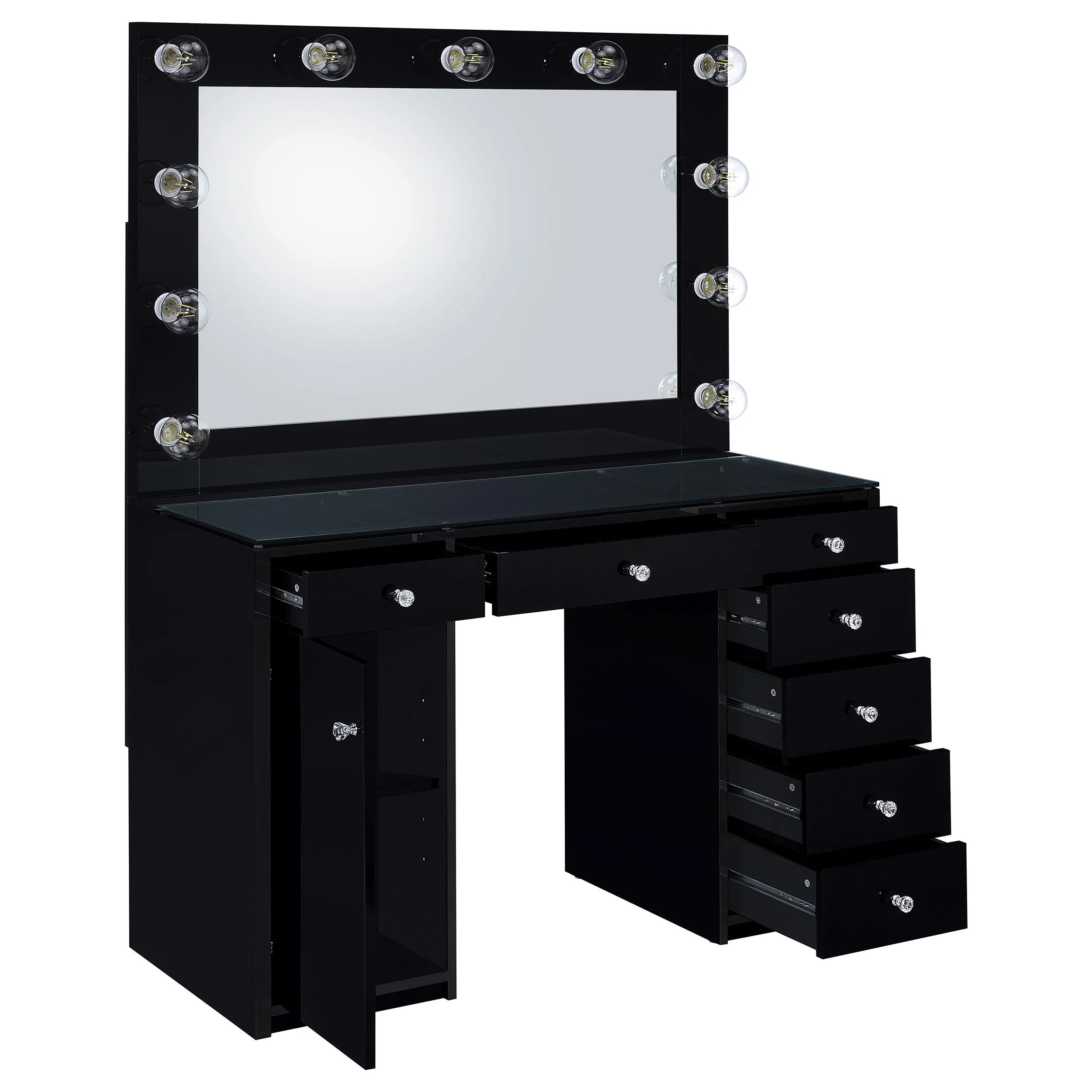 Coaster Furniture Acena 931144 7-Drawer Vanity Set with Lighting - Black High Gloss - Image 2