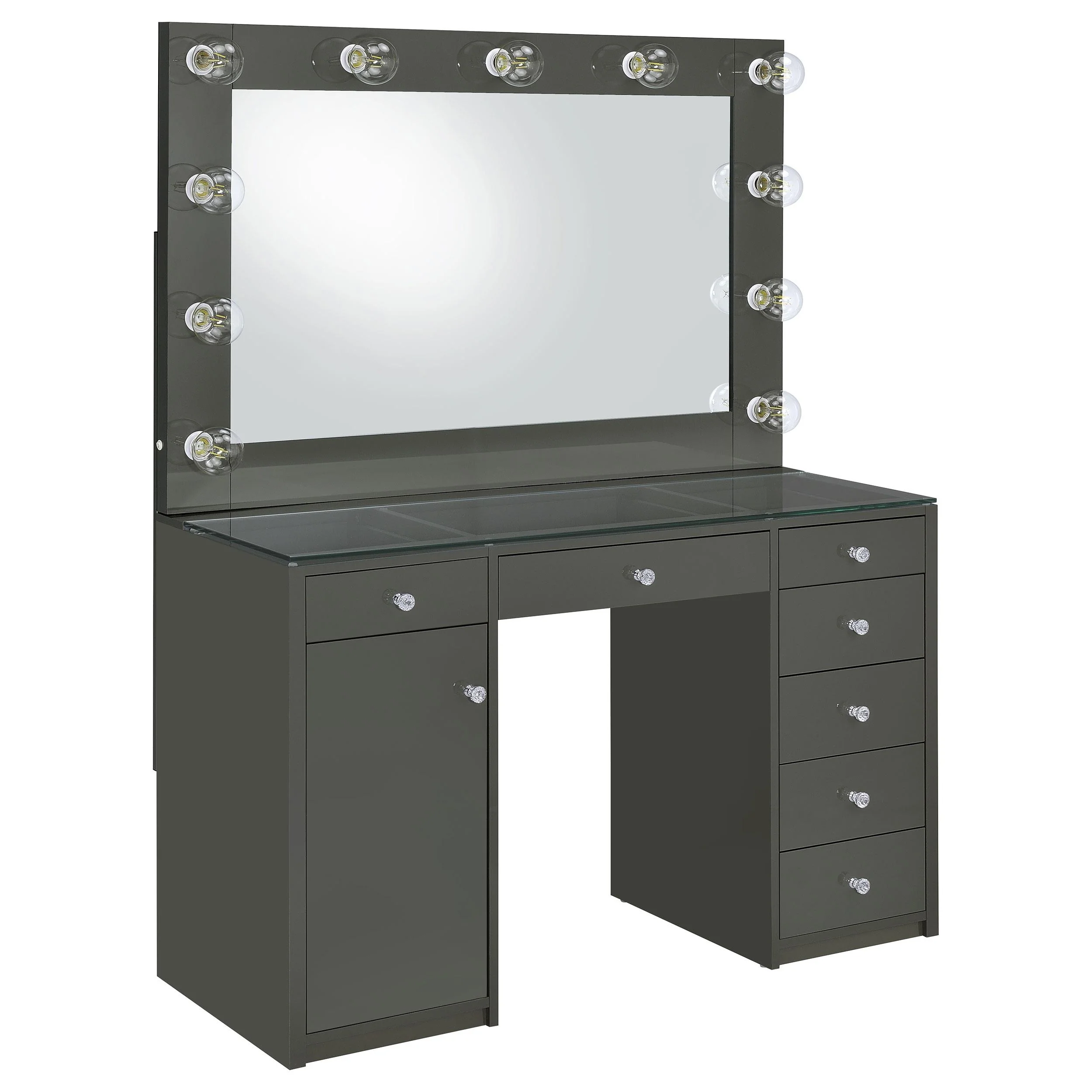 Coaster Furniture Acena 931145 7-Drawer Vanity Set with Lighting – Grey High Gloss