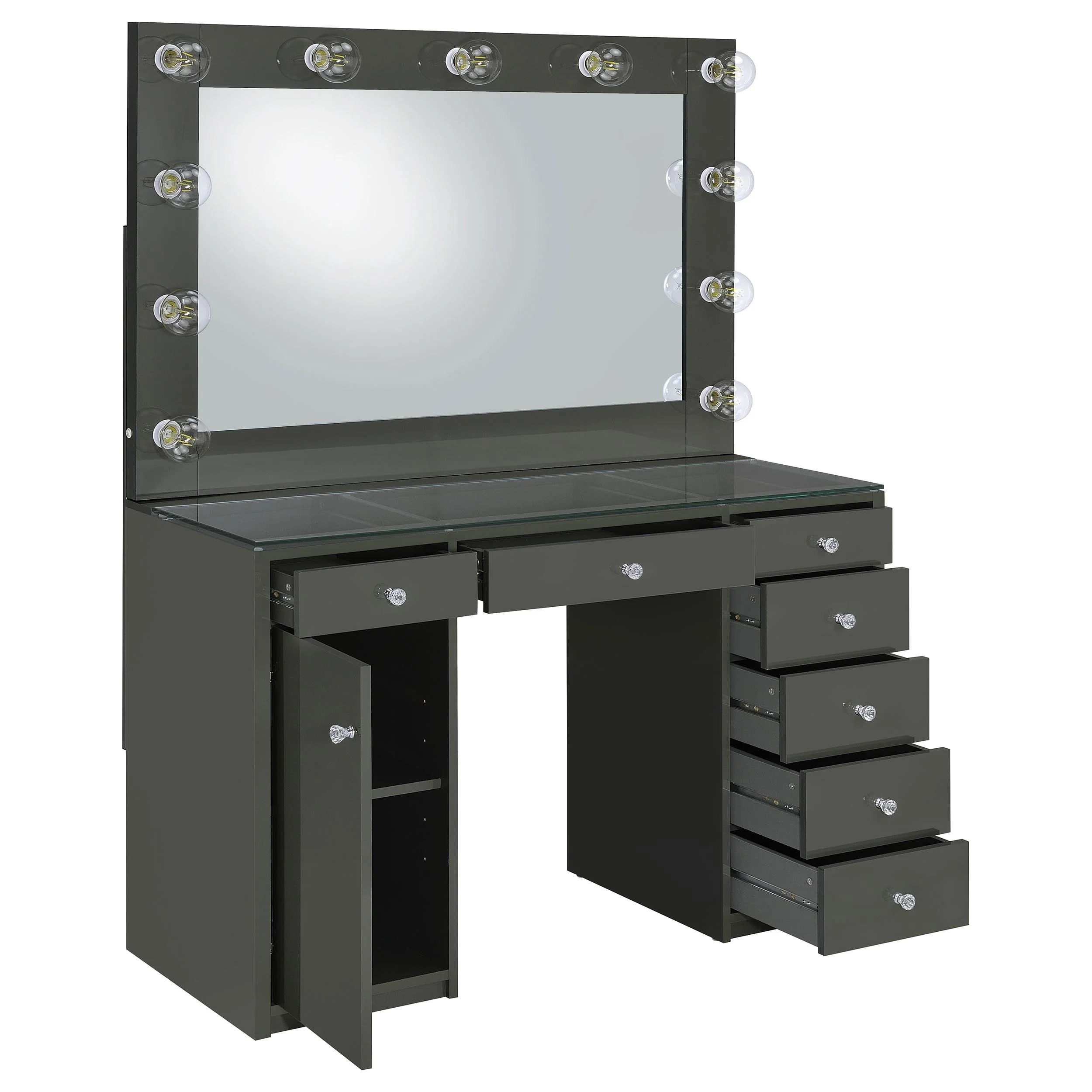 Coaster Furniture Acena 931145 7-Drawer Vanity Set with Lighting - Grey High Gloss - Image 2