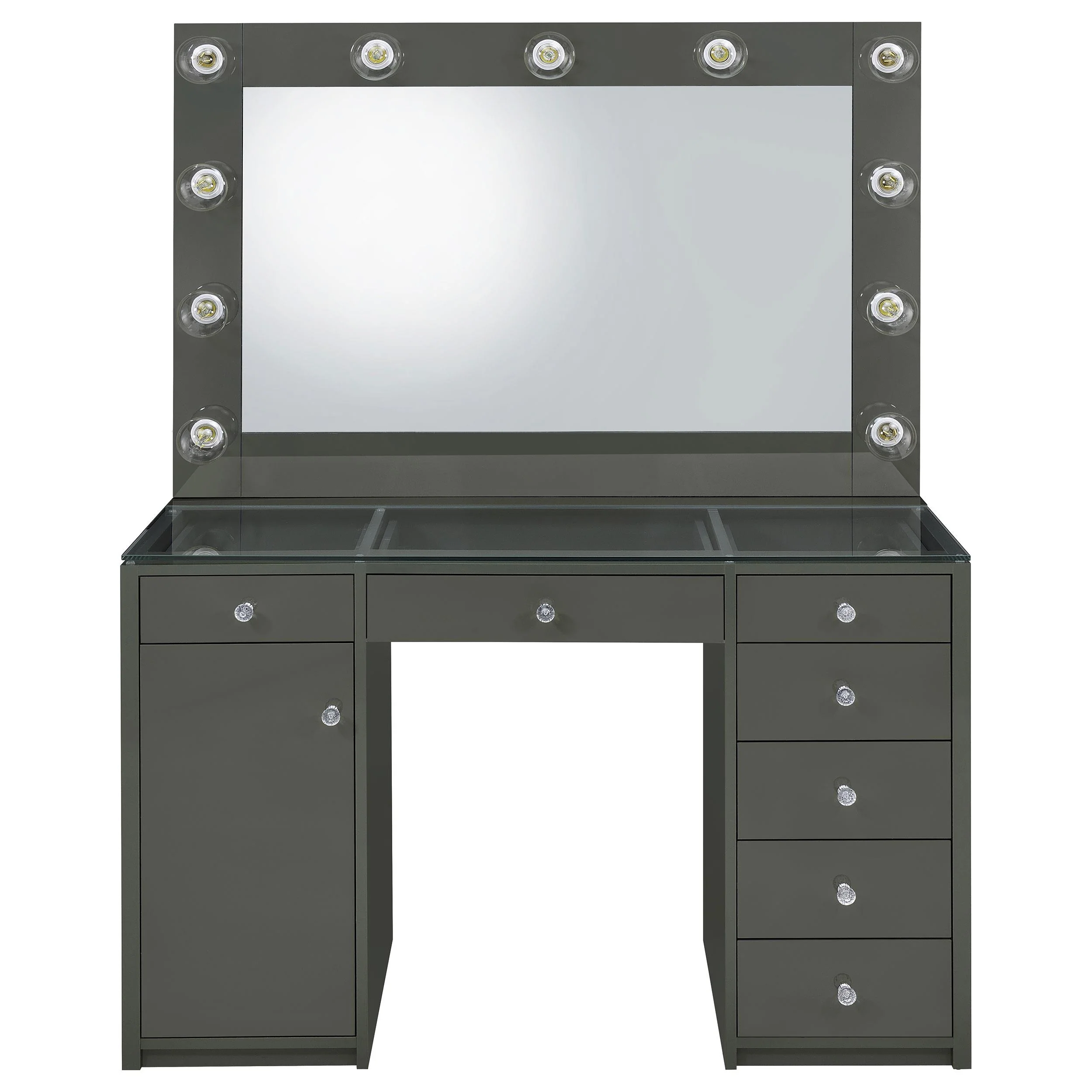 Coaster Furniture Acena 931145 7-Drawer Vanity Set with Lighting - Grey High Gloss - Image 3