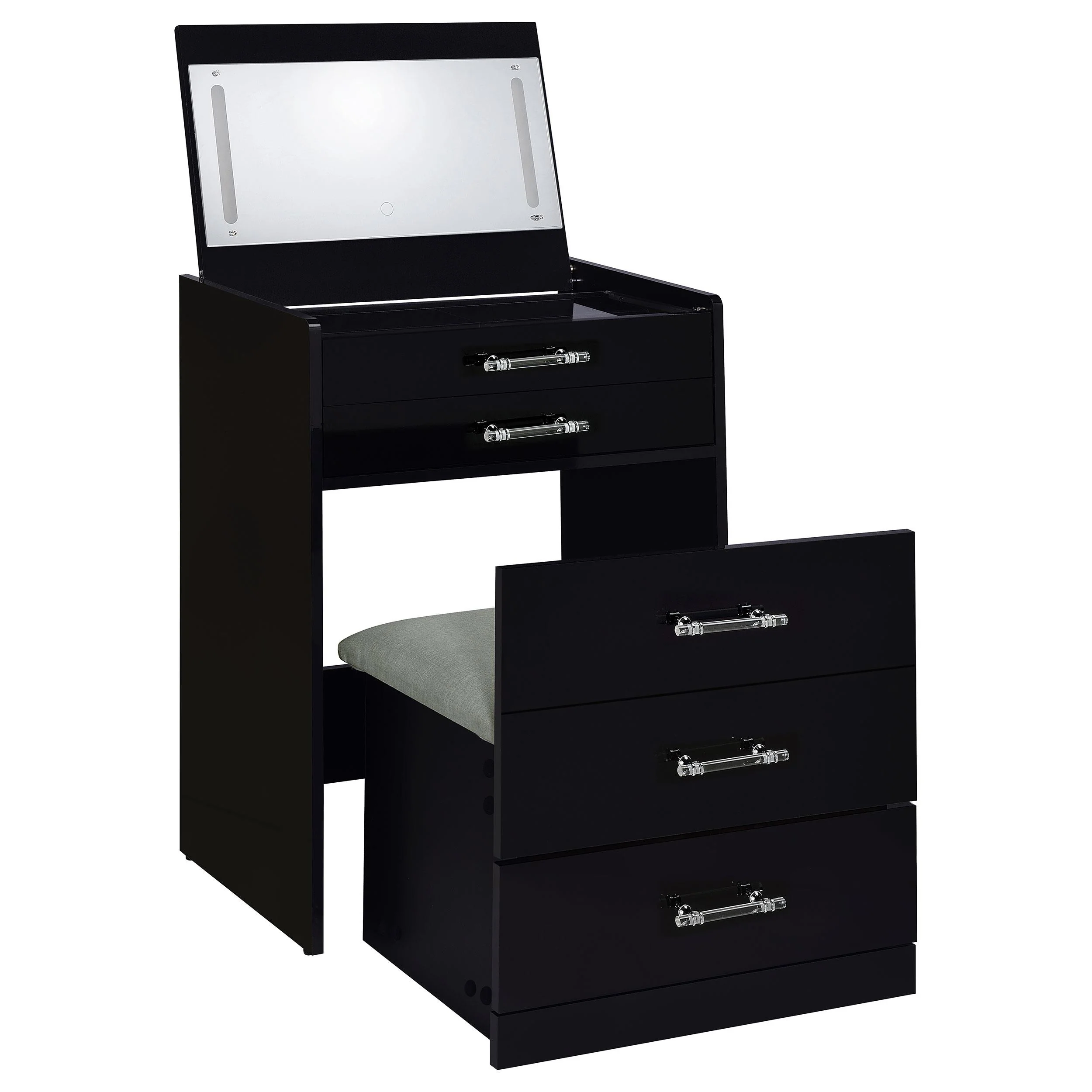 Coaster Furniture Danbury 930209 3-Drawer Makeup Vanity & Stool - Set Black High Gloss - Image 3