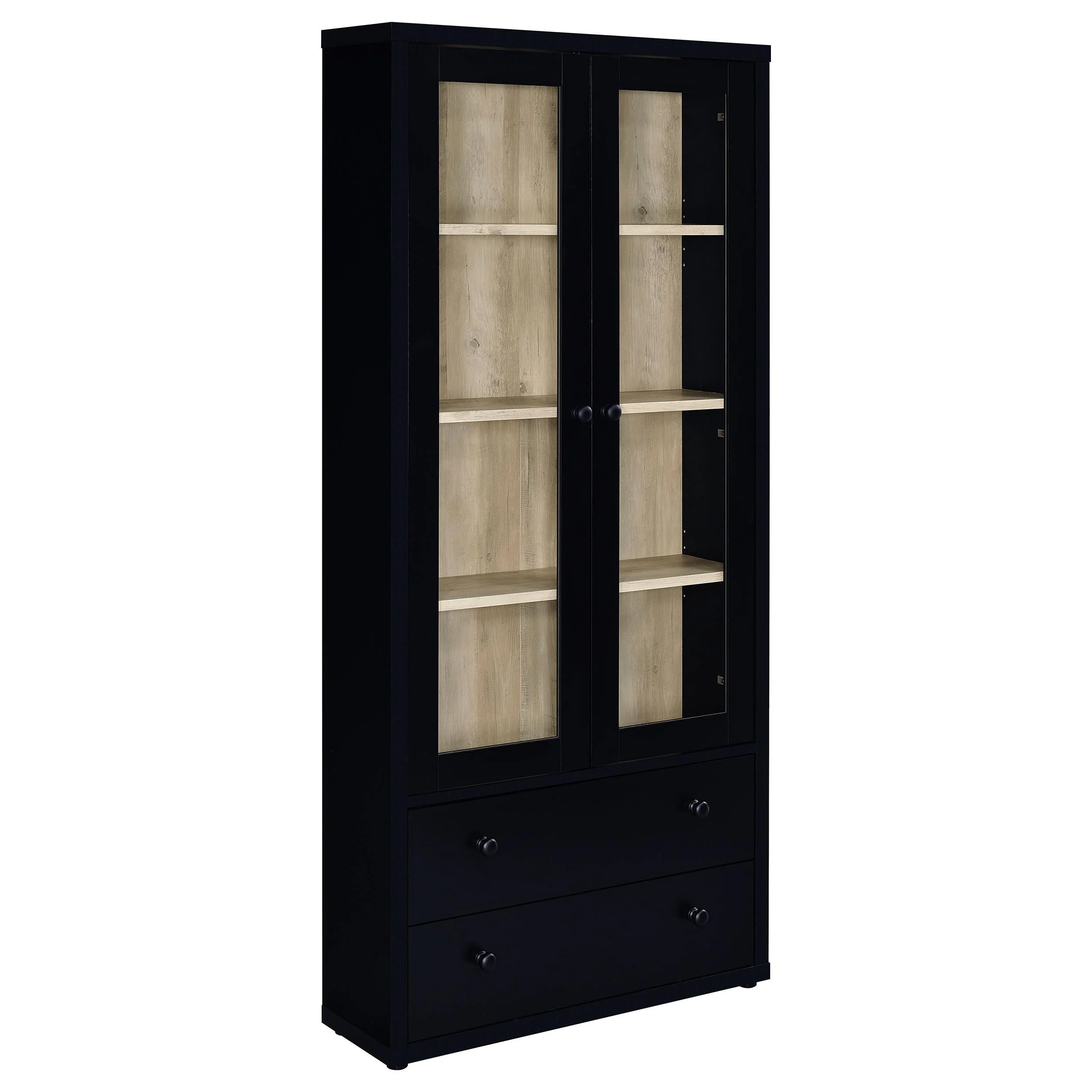 Coaster Furniture Hawthorne 953478 4-shelf Glass Door Cabinet with Drawers - Black - Image 1