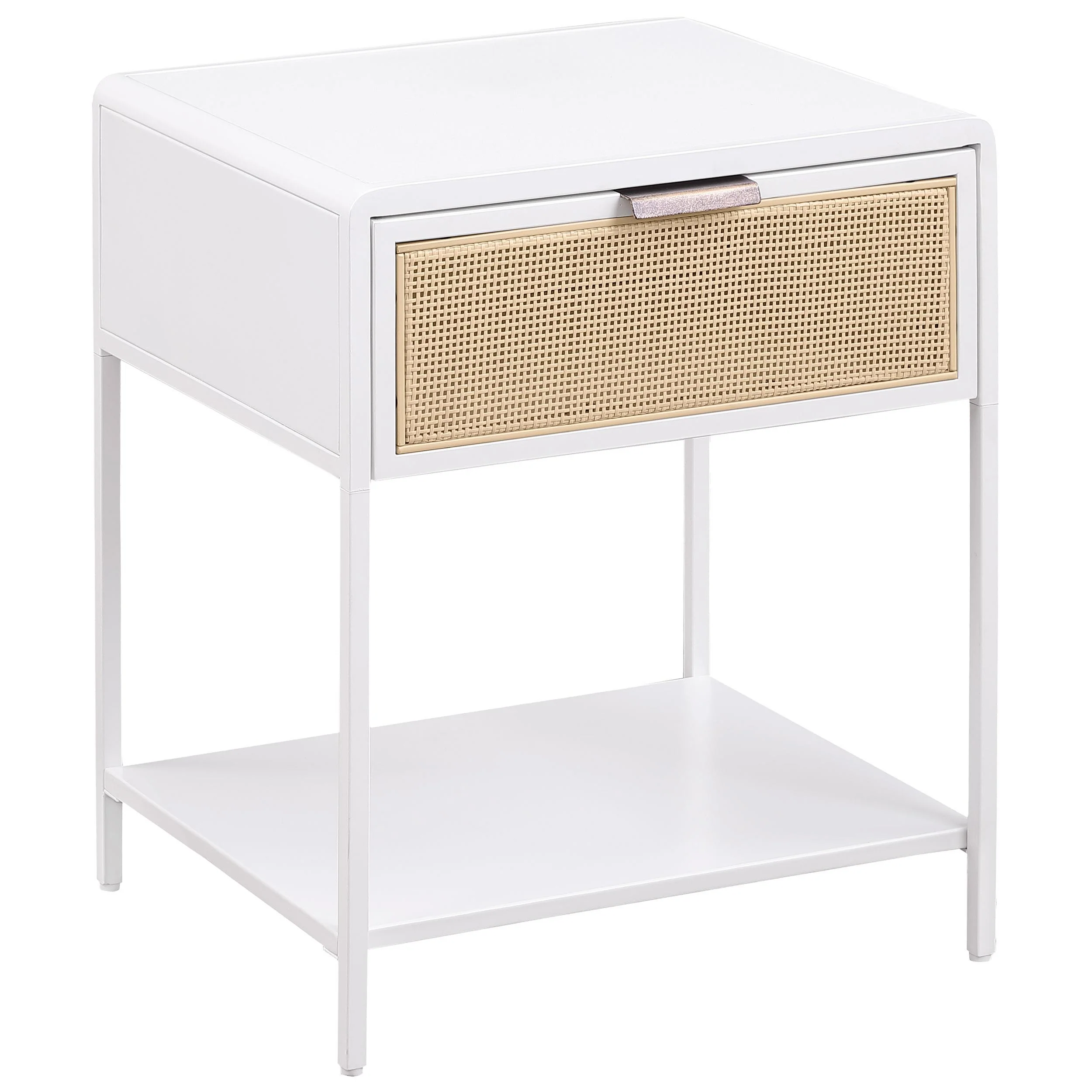 Coaster Furniture Amherst 930236 1-Drawer Radio Weave Cane Metal Bedside Table – White