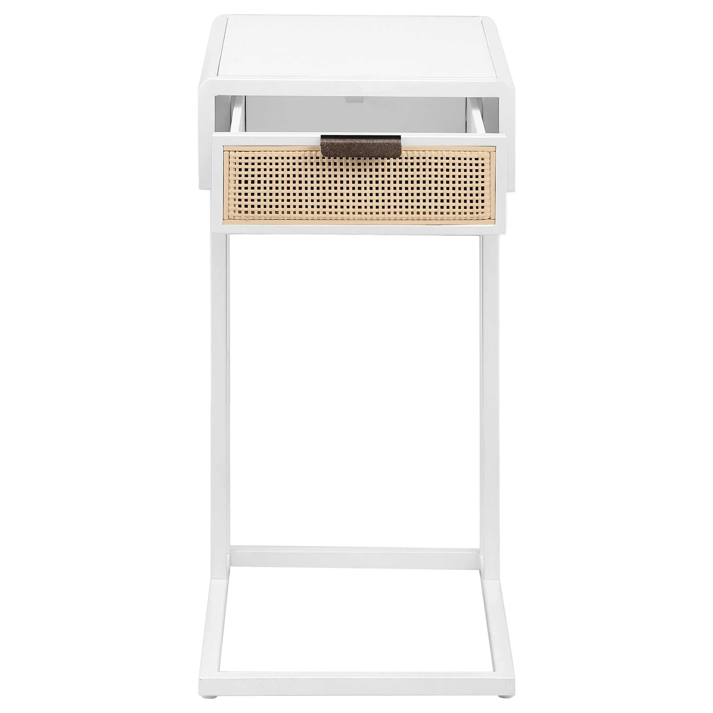 Coaster Furniture Amherst 931632 1-Drawer Radio Weave Cane Metal Side Table - White - Image 3