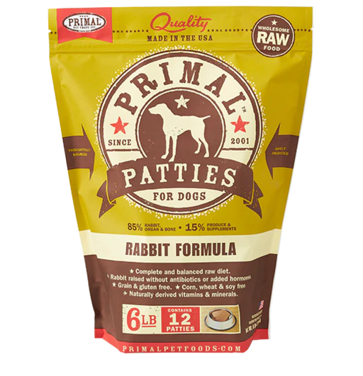 Primal Frozen Raw Rabbit Patty Dog Food 6 lb - Image 1