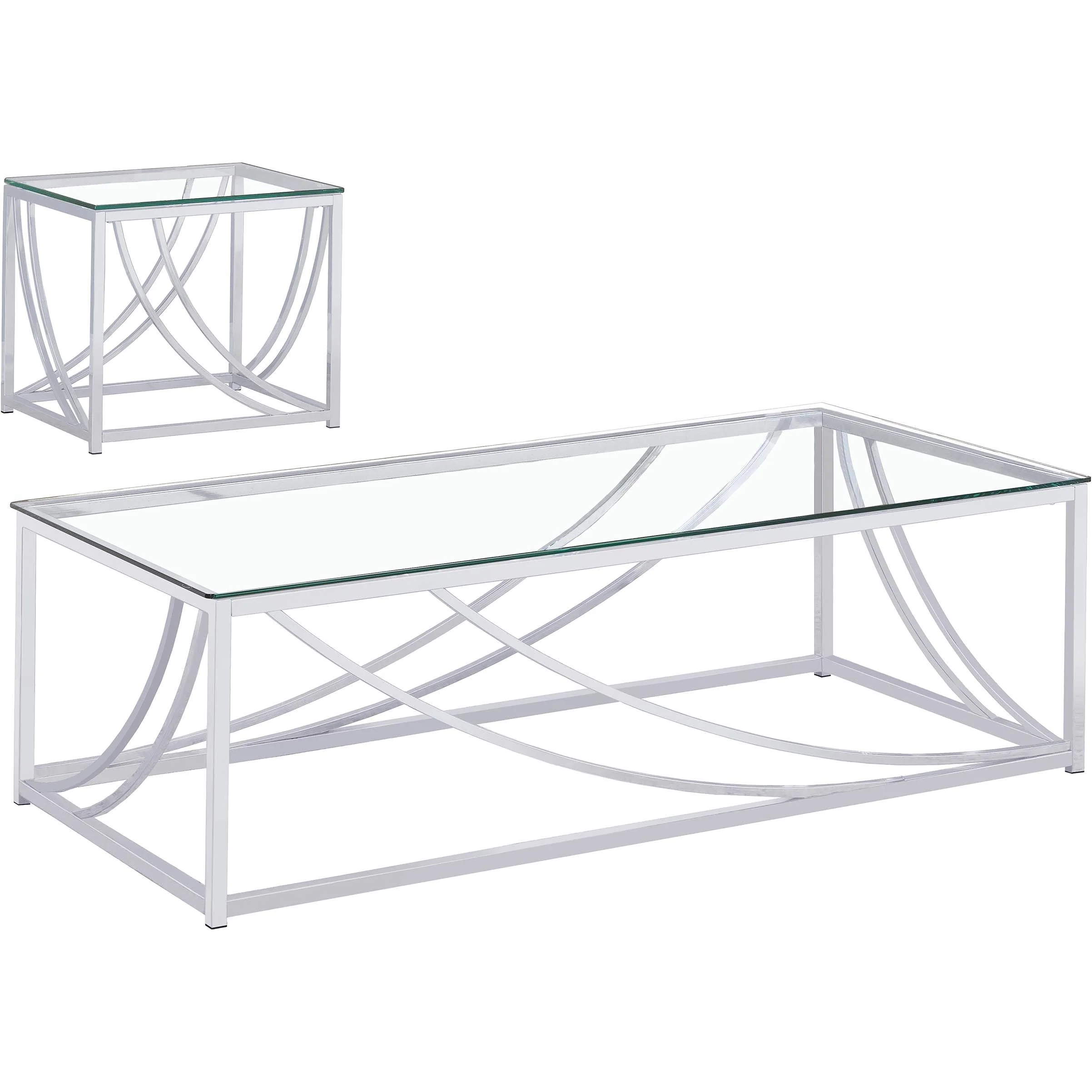 Coaster Furniture Lille 720498-S2 2-piece Glass Top Coffee And End Table Set - Chrome - Image 2