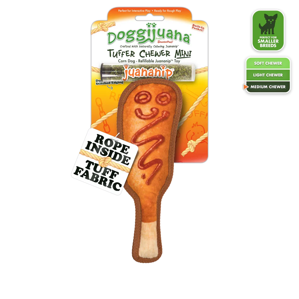Doggijuana Plush Dog Toy Tuffer Chewer Mini Corn Dog - Image 1