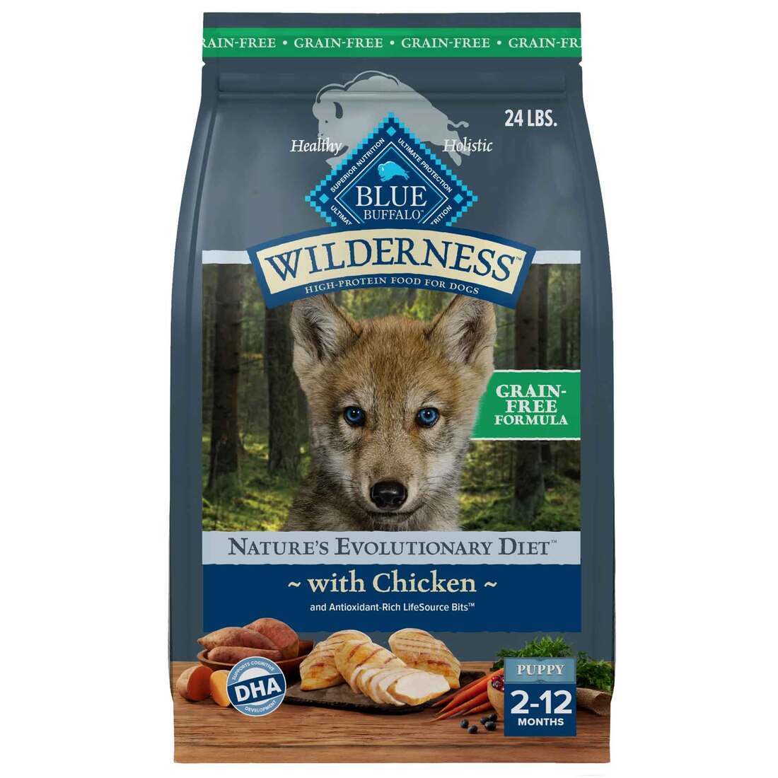 Blue Buffalo Wilderness Puppy Grain-Free Natural Dry Dog Food, Chicken, 24lb - Image 1