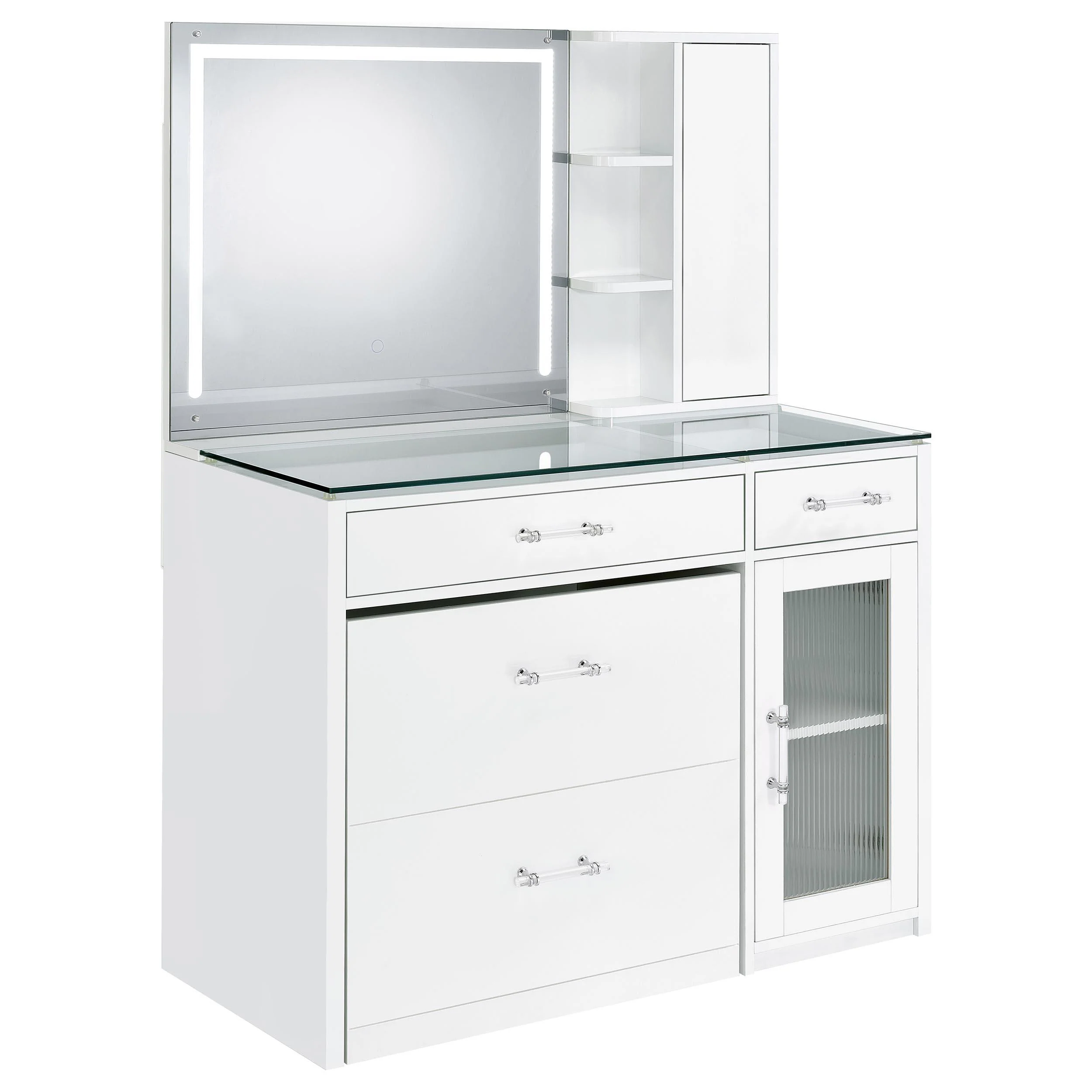 Coaster Furniture Flora 930218 2-drawer Vanity Set with LED Mirror - White High Gloss - Image 1
