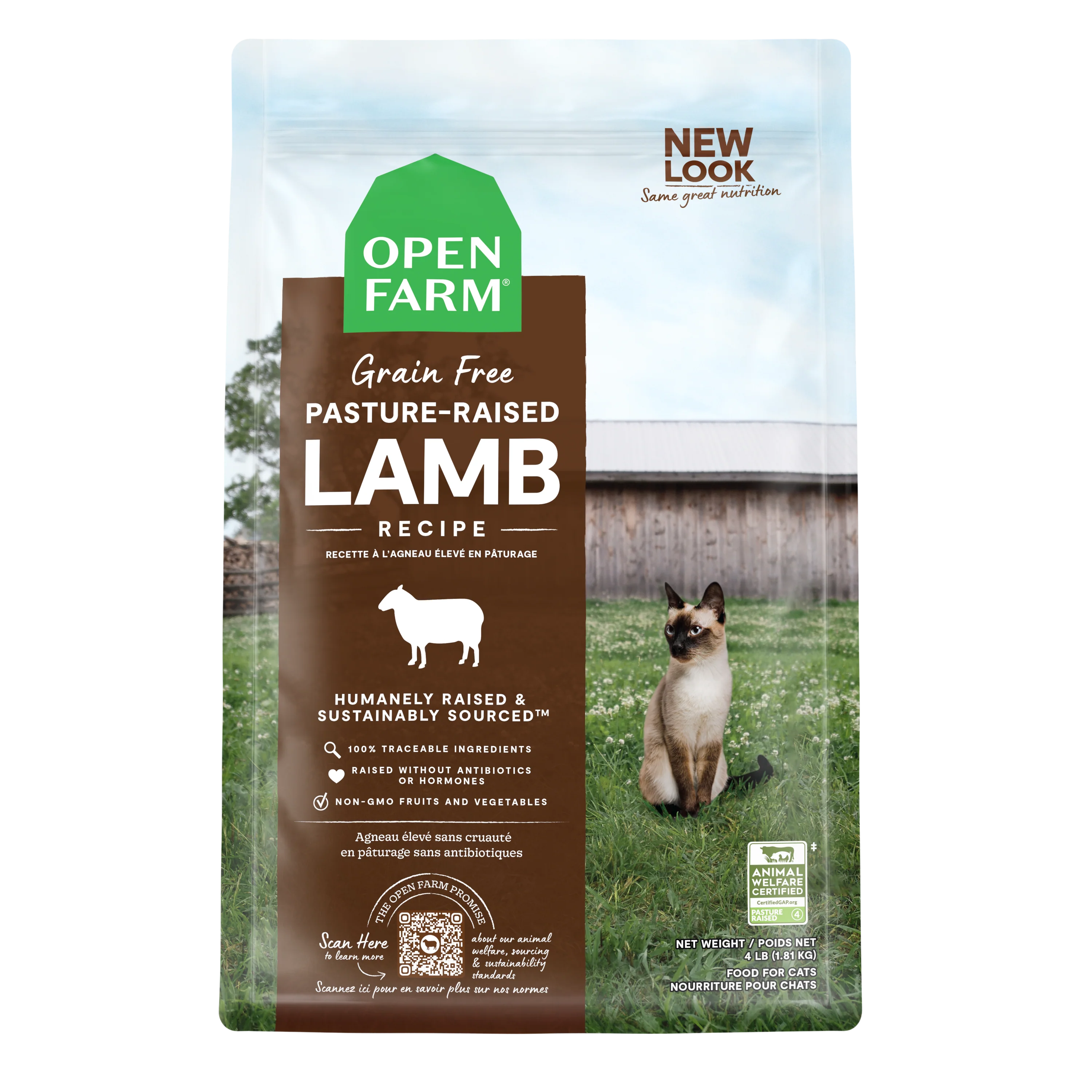 Open Farm Pasture Raised Lamb Recipe Grain Free Kibble For Cats 4lb Bag