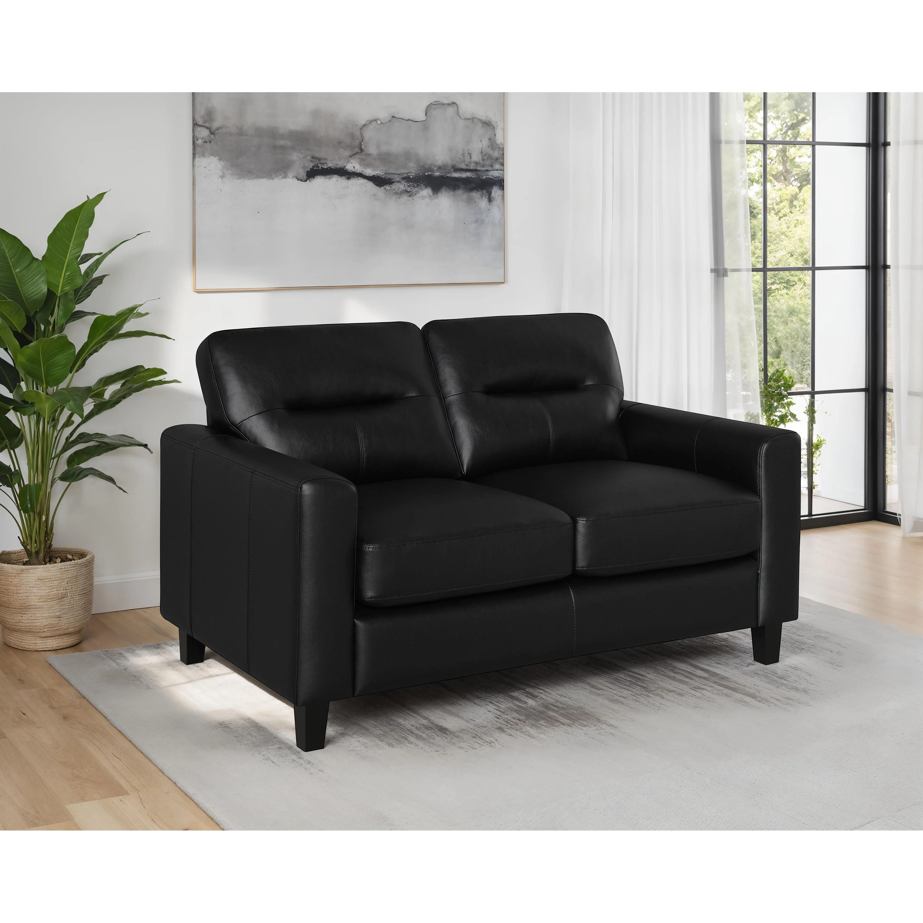 Coaster Furniture Scotland 504665 Faux Leather Upholstered Track Arm Loveseat - Black - Image 2