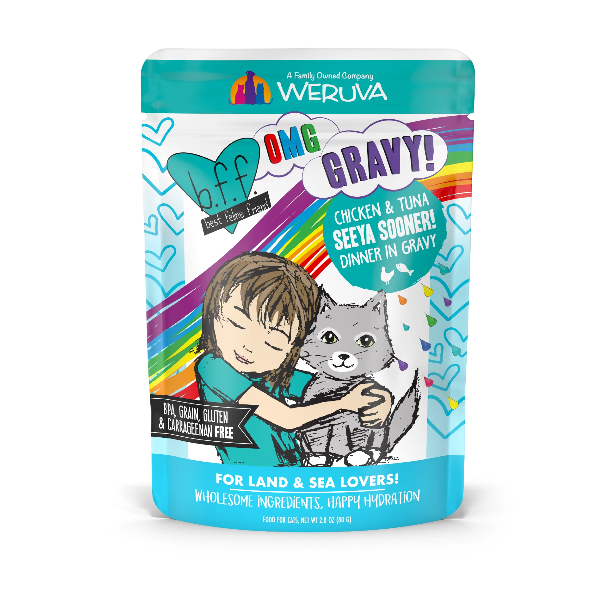 Weruva B.F.F. Oh My Gravy 2.8oz Pouch Cat food See Ya Sooner Chicken Tuna - Image 1