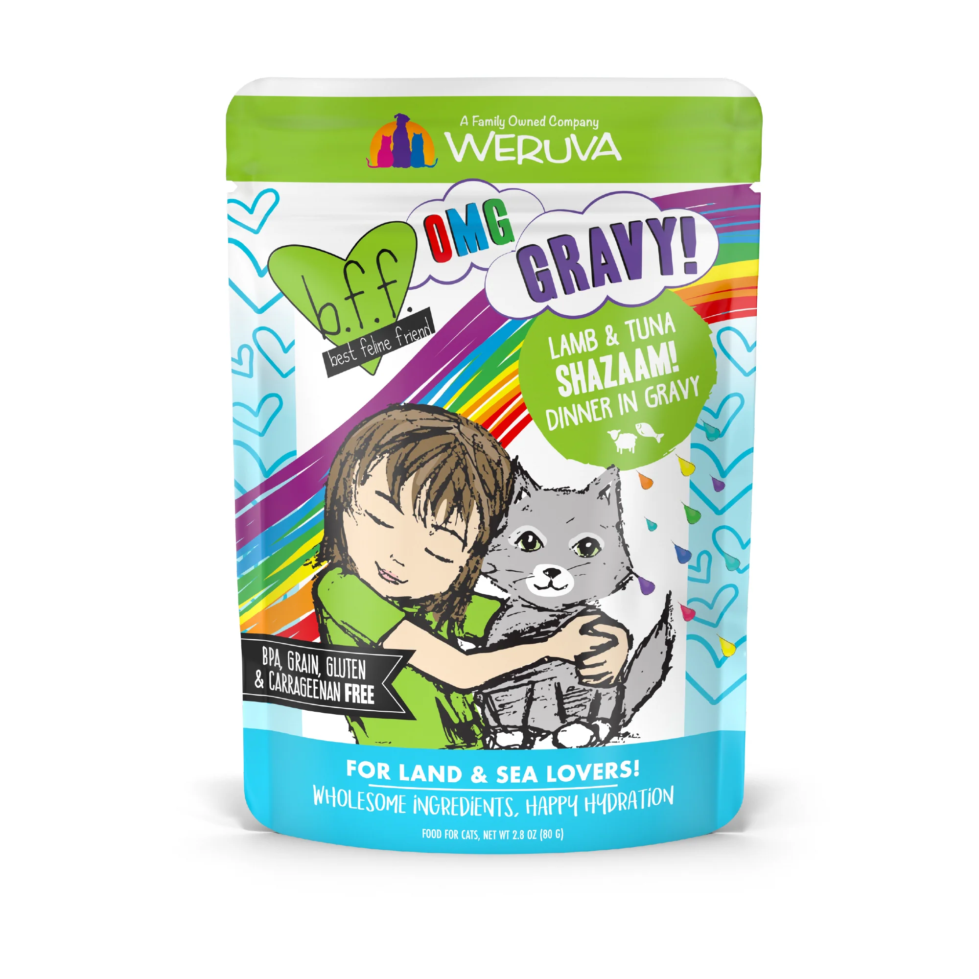 Weruva B.F.F. Oh My Gravy 2.8oz Pouch Cat food Shazaam Lamb & Tuna - Image 1