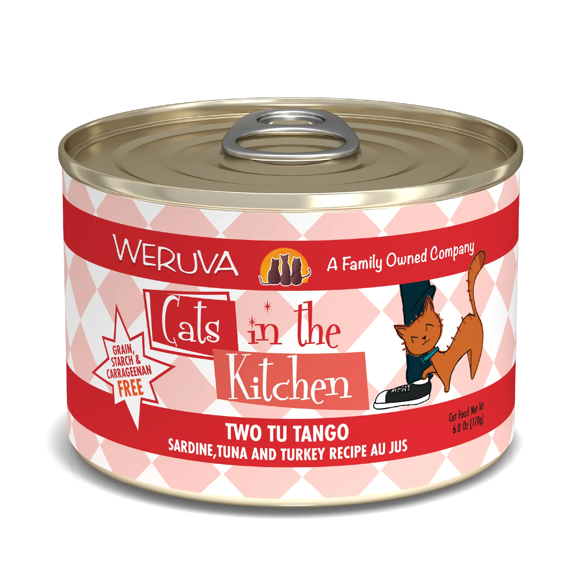 Weruva Cats in the Kitchen 6oz Canned Cat Food Two Tu Tango Sardine, Tuna and Turkey - Image 1