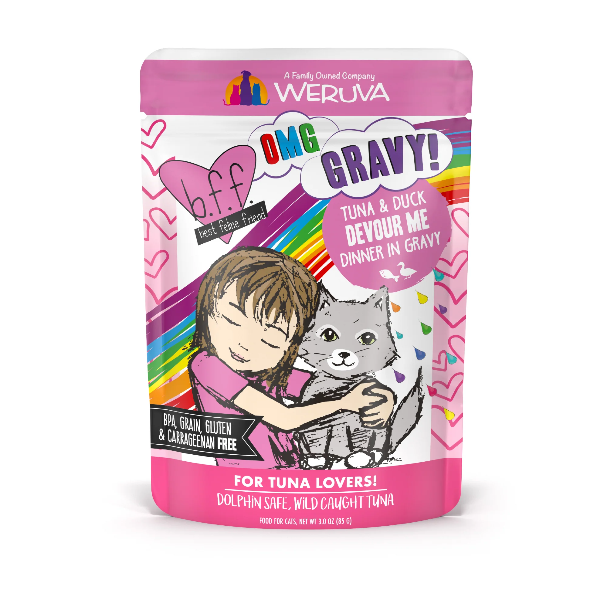 Weruva B.F.F. Oh My Gravy 2.8oz Pouch Cat food  Tuna and Duck Devour Me - Image 1