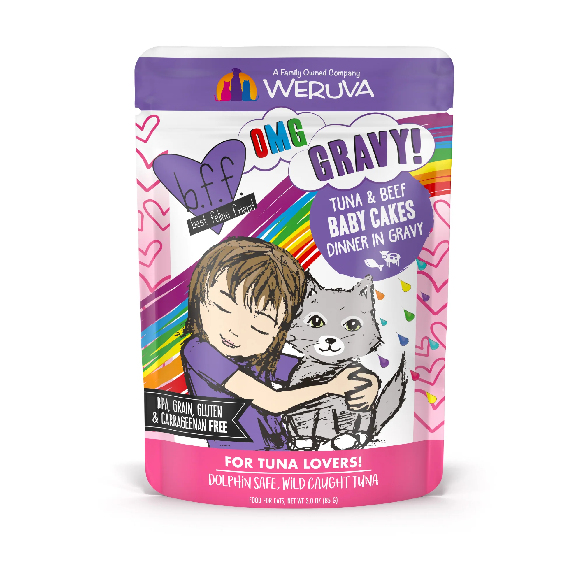 Weruva B.F.F. Oh My Gravy 2.8oz Pouch Cat food  Tuna & Beef Baby Cakes - Image 1