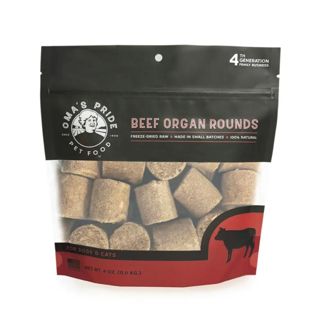 Omas Pride Dog Cat Freeze Dried Beef Organ Rounds 4 oz - Image 1