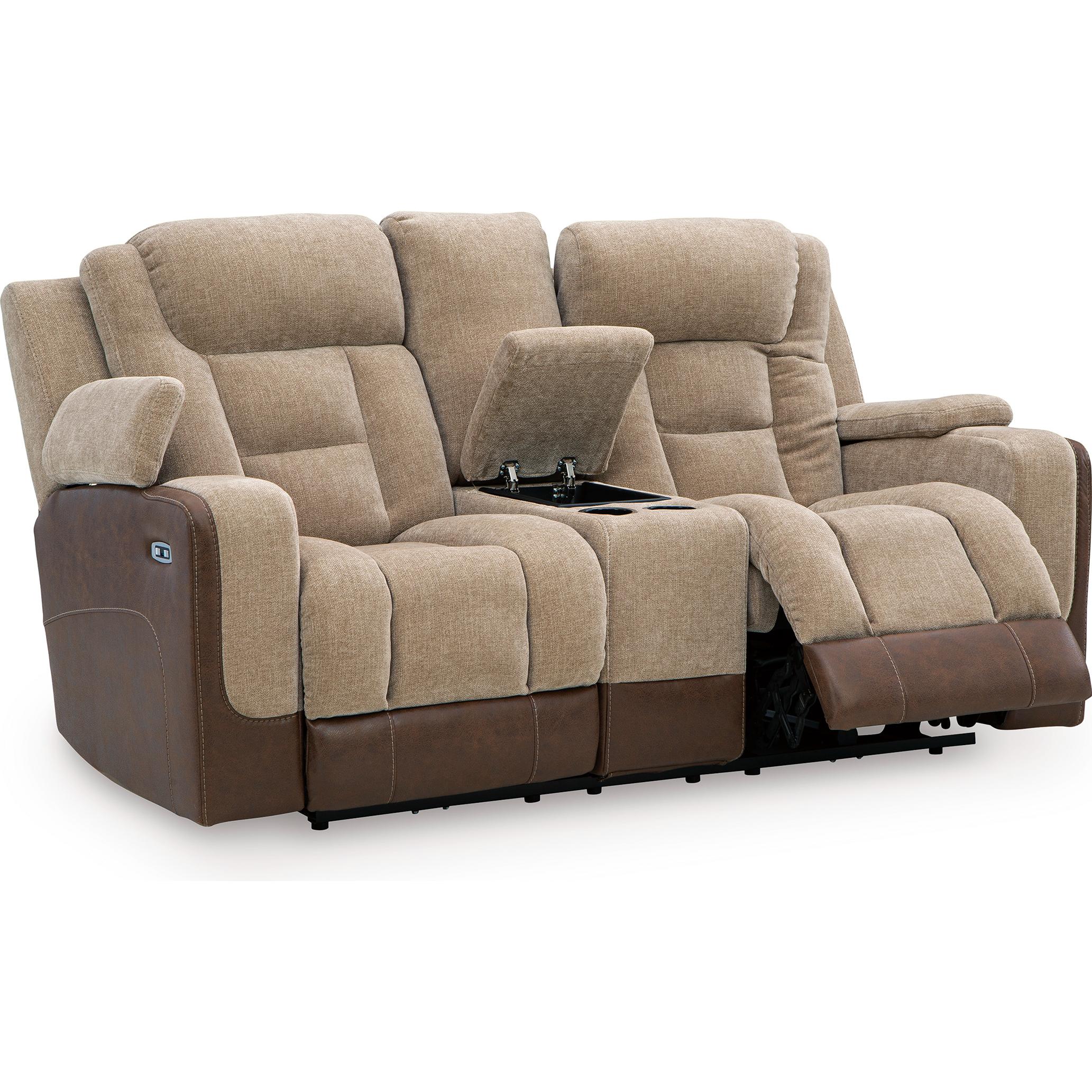 Signature Design by Ashley Mixed Motion PC8350418 Power Reclining Loveseat with Console  & Adjutasble Headrest - Image 2