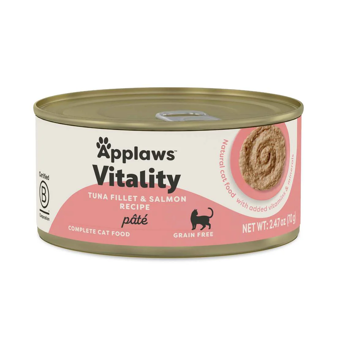 Applaws Vitality Pate Natural Wet Cat Food, Tuna Salmon 2.47oz can - Image 1