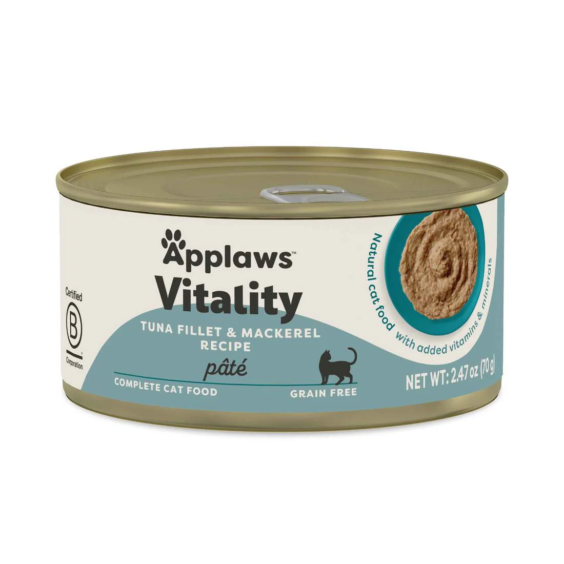 Applaws Vitality Pate Natural Wet Cat Food, Tuna Mackerel 2.47oz can - Image 1