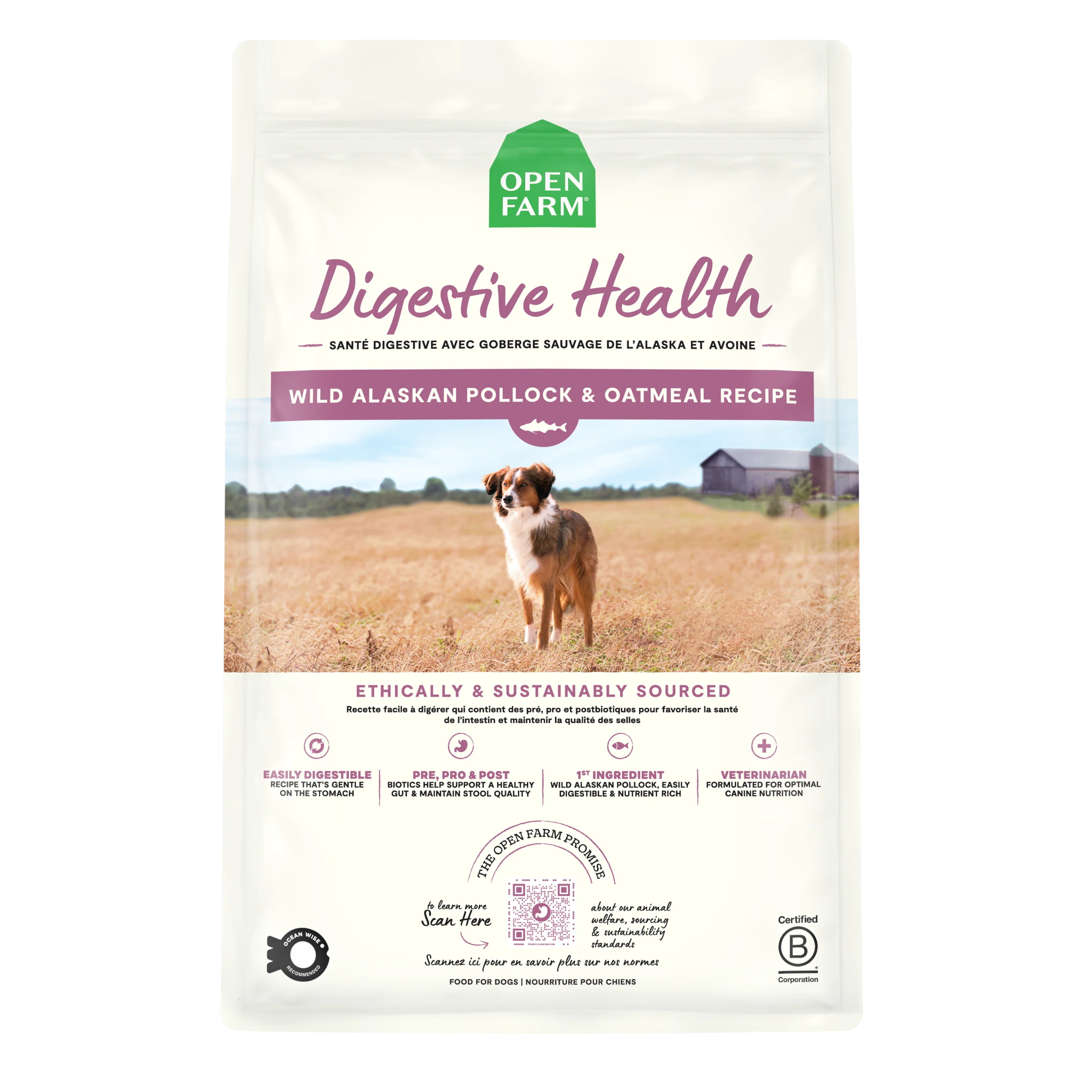 Open Farm Digestive Health, Wild Alaskan Pollock & Oatmeal Recipe Dry Dog Food 4lb Bag