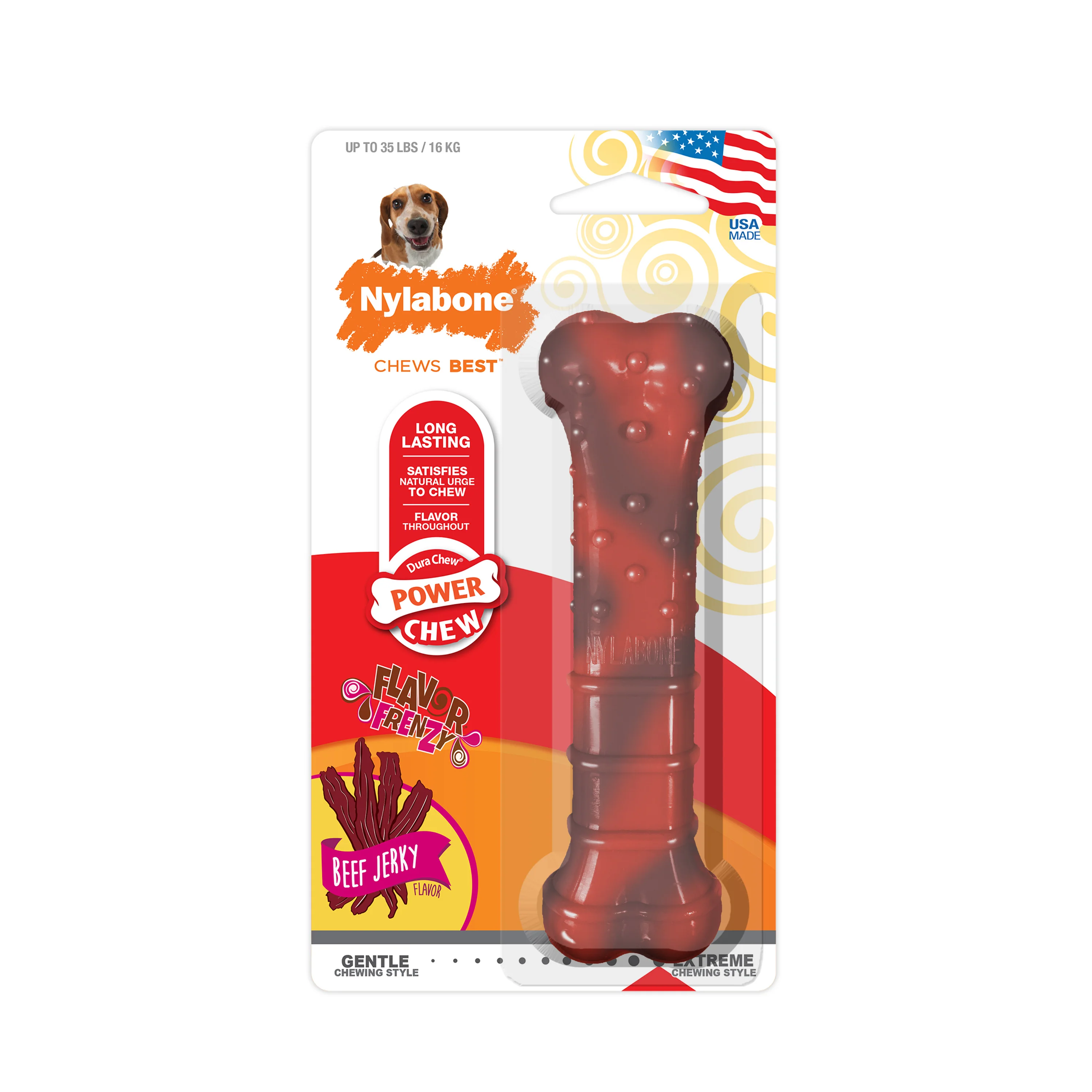 Nylabone Flavor Frenzy Power Chew Durable Dog Chew Toy Beef Jerky Medium/Wolf - Image 1