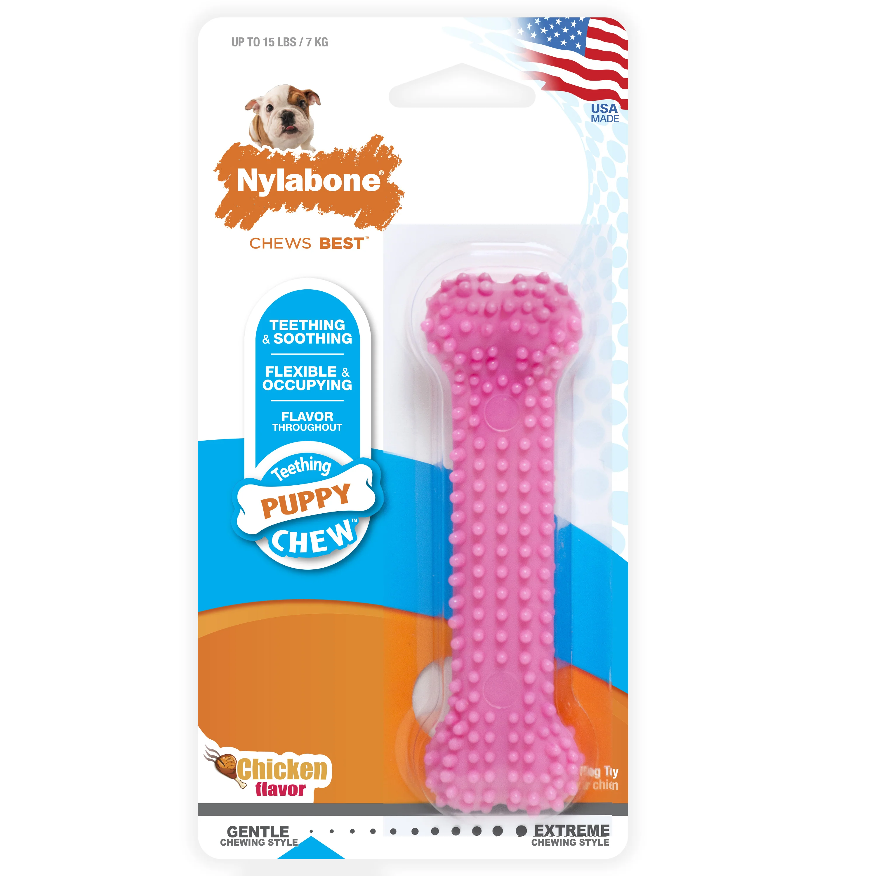Nylabone Puppy Teething & Soothing Flexible Chew Toy Chicken Pink X-Small/Petite - Image 1